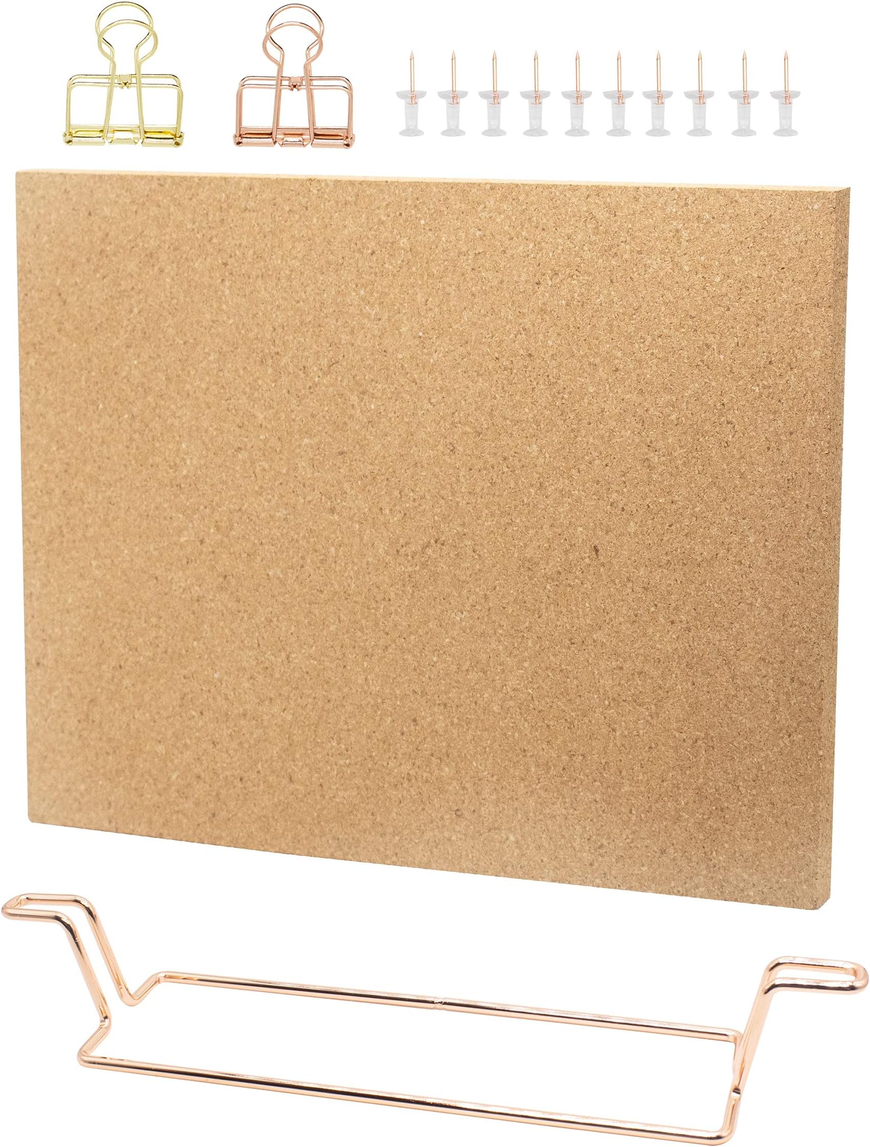 Exasinine 12.6x9 Inches Desktop Cork Board with Stand, Memo Board Bulletin Board Picture Board for Office Home Decor (Rose Gold)