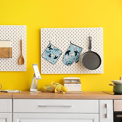 Miniatura 7 de Juego de 2 guantes de cocina con diseño de mariposas azules, guantes de cocina resistentes al calor para hornear, barbacoa, decoración del hogar