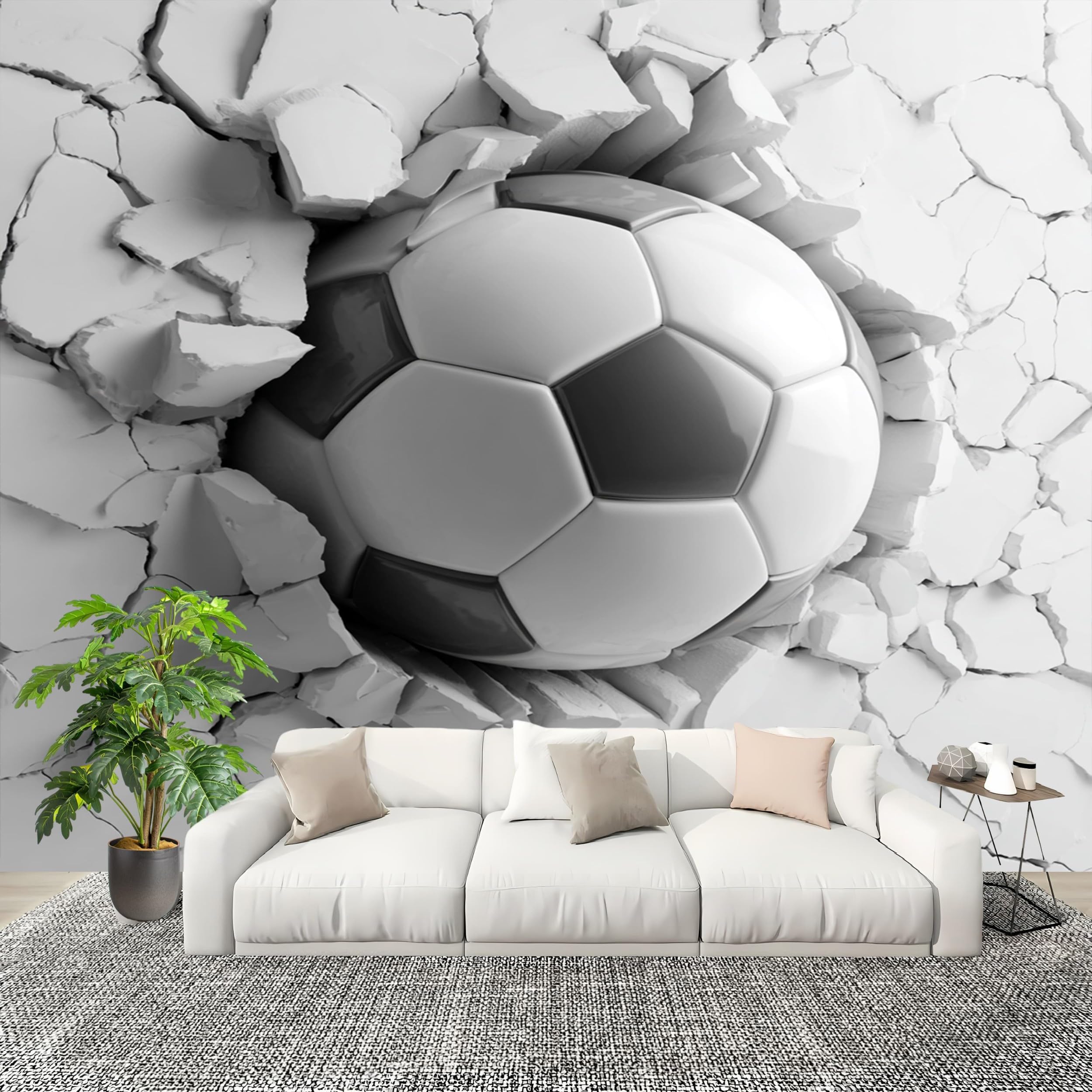 Salon Naklejki ścienne 400 x 280 cm Sport Piłka nożna Łamanie ściany Efekt 3D Mural Tapeta Biała włóknina Plakat Projekt pokoju zabaw korytarz salon ściany