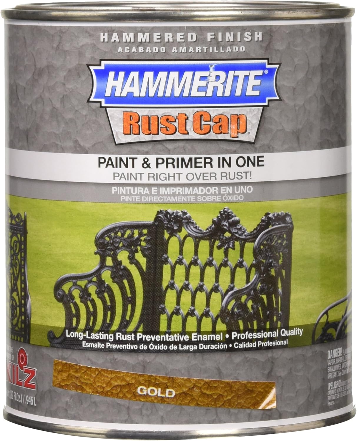 Masterchem 43170 Hammerite Rust Cap Hammered Gold Enamel Paint, Quart