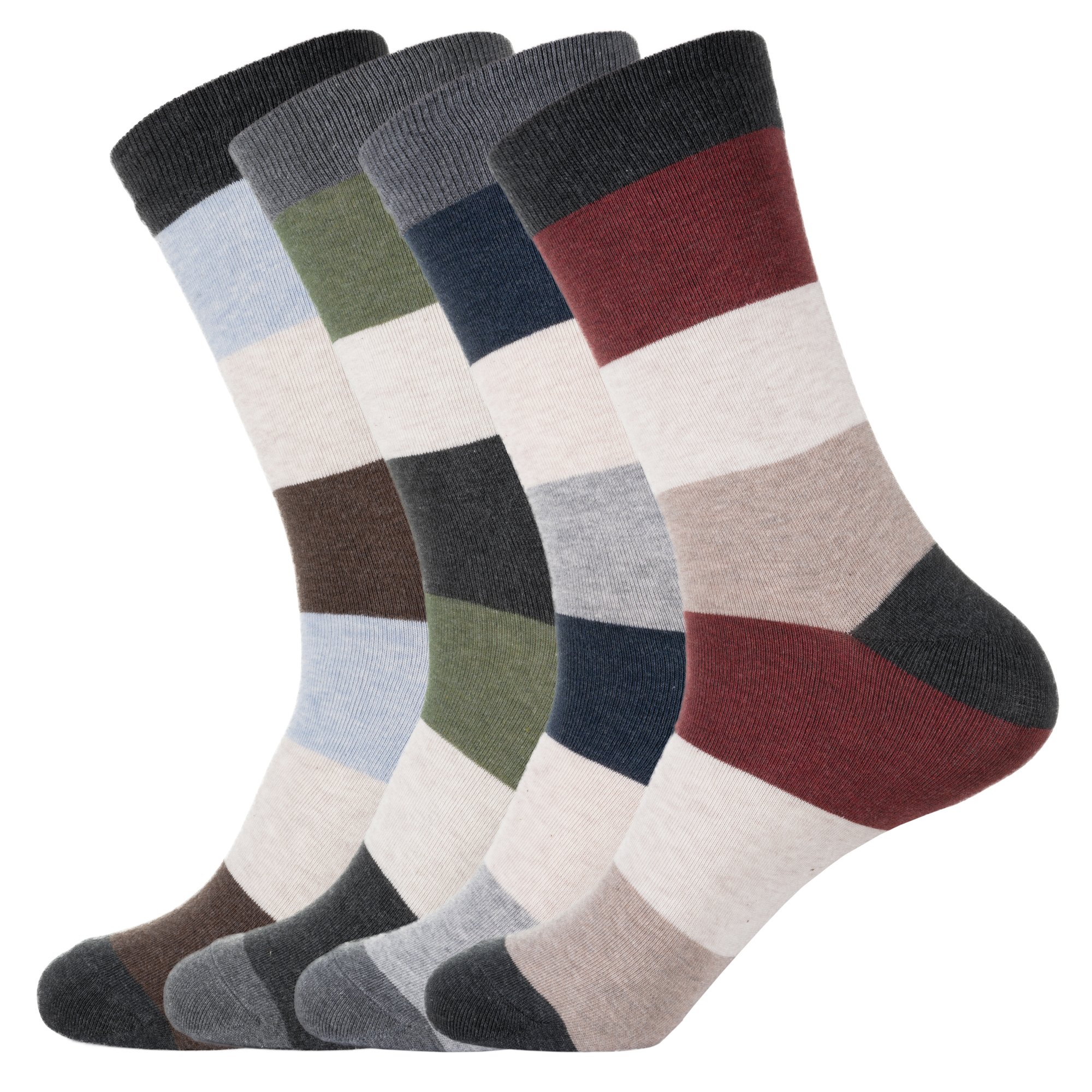 KONY4 Pack Men's Premium Cotton Colorful Fun Dress Crew Socks - Funky Novelty Striped Business Socks Gift for Men, Size 9-12