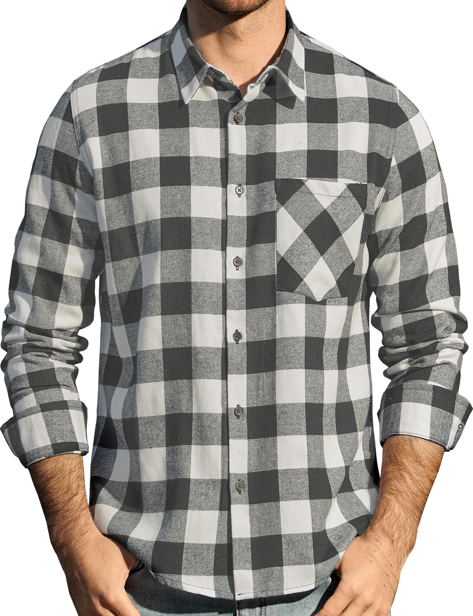 JOGAL Long Sleeve Shirts for Men Plaid Button Down Shirt Mens Casual Cotton Button Up Pocket Shirt