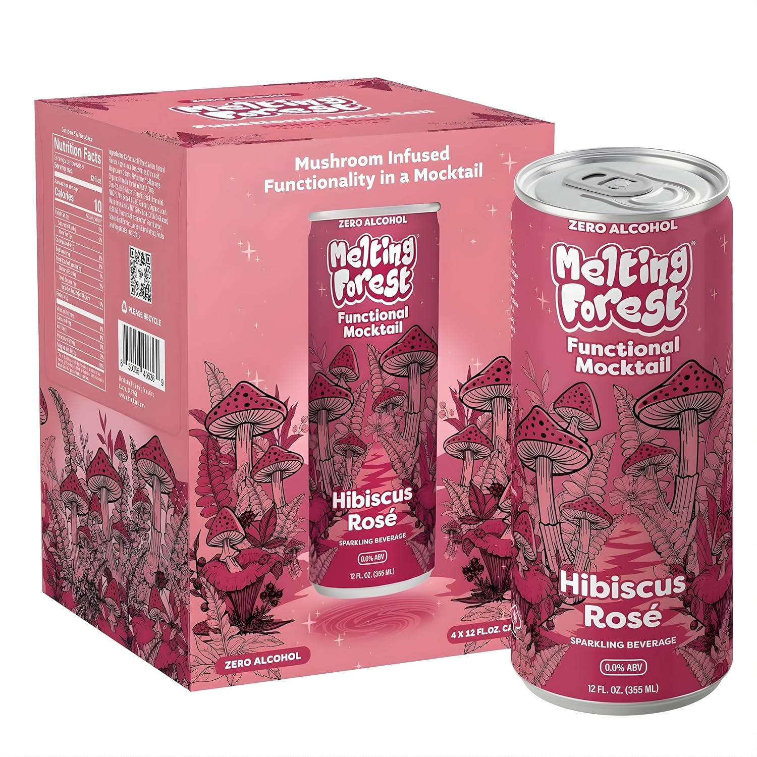 91Toq3sKodL._SL1500_ Melting Forest Functional Mocktail Hibiscus Rose – Alcohol-Free, Euphoric Adaptogen Drink with Reishi, Antrodia, Lion’s Mane, Ashwagandha – 10 Calories, Vegan, Gluten-Free (4 Pack)