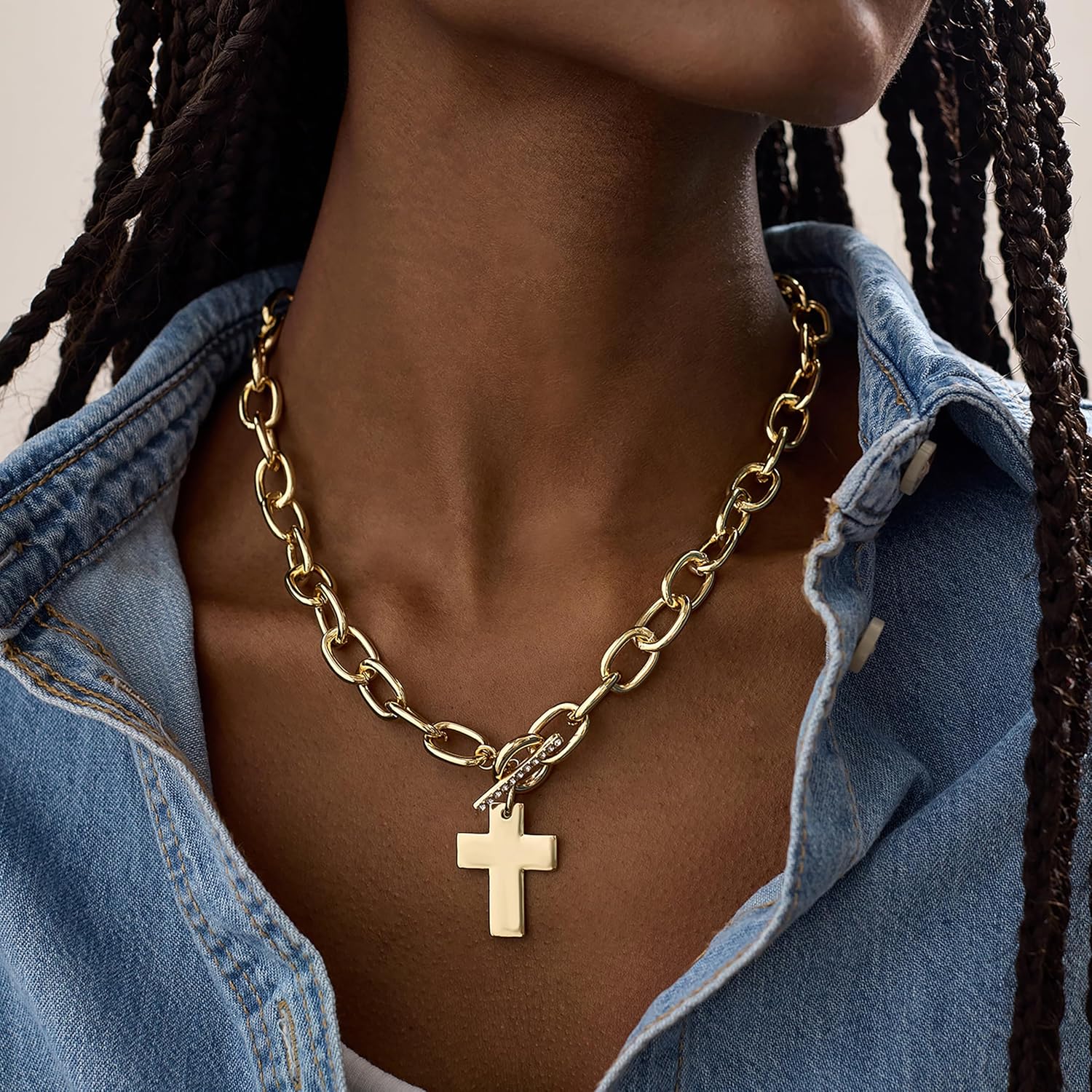BaubleBar Cross Statement Necklace, Giftable Fashion Jewelry for Women, Perfect for Birthday, Christmas, Valentine's Day, and Easter
