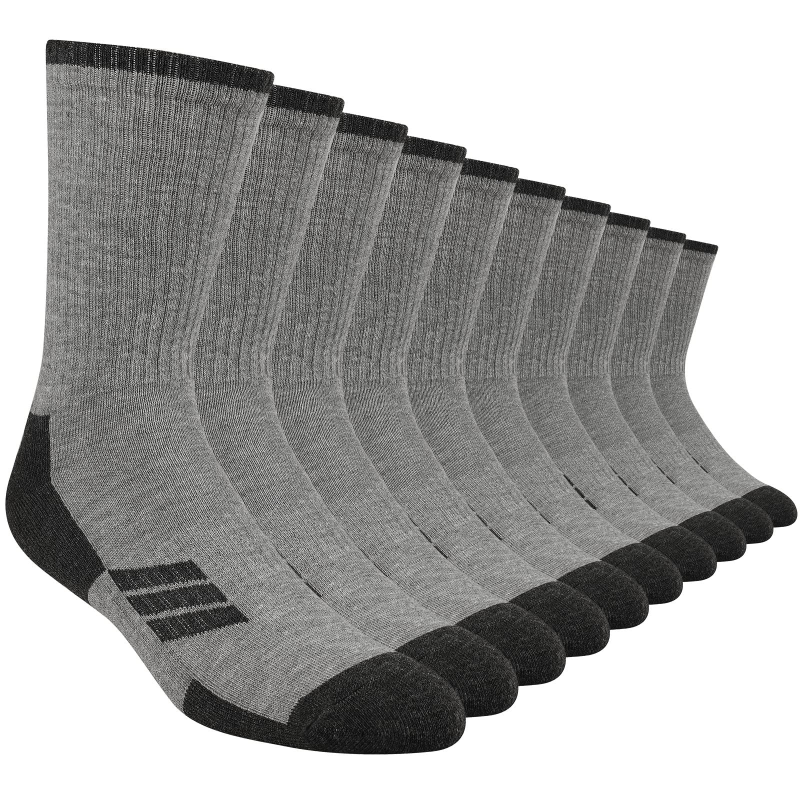 Heatuff Mens Moisture Wicking Heavy Cushion Crew Socks, Reinforced Heel & Toe Durable Socks