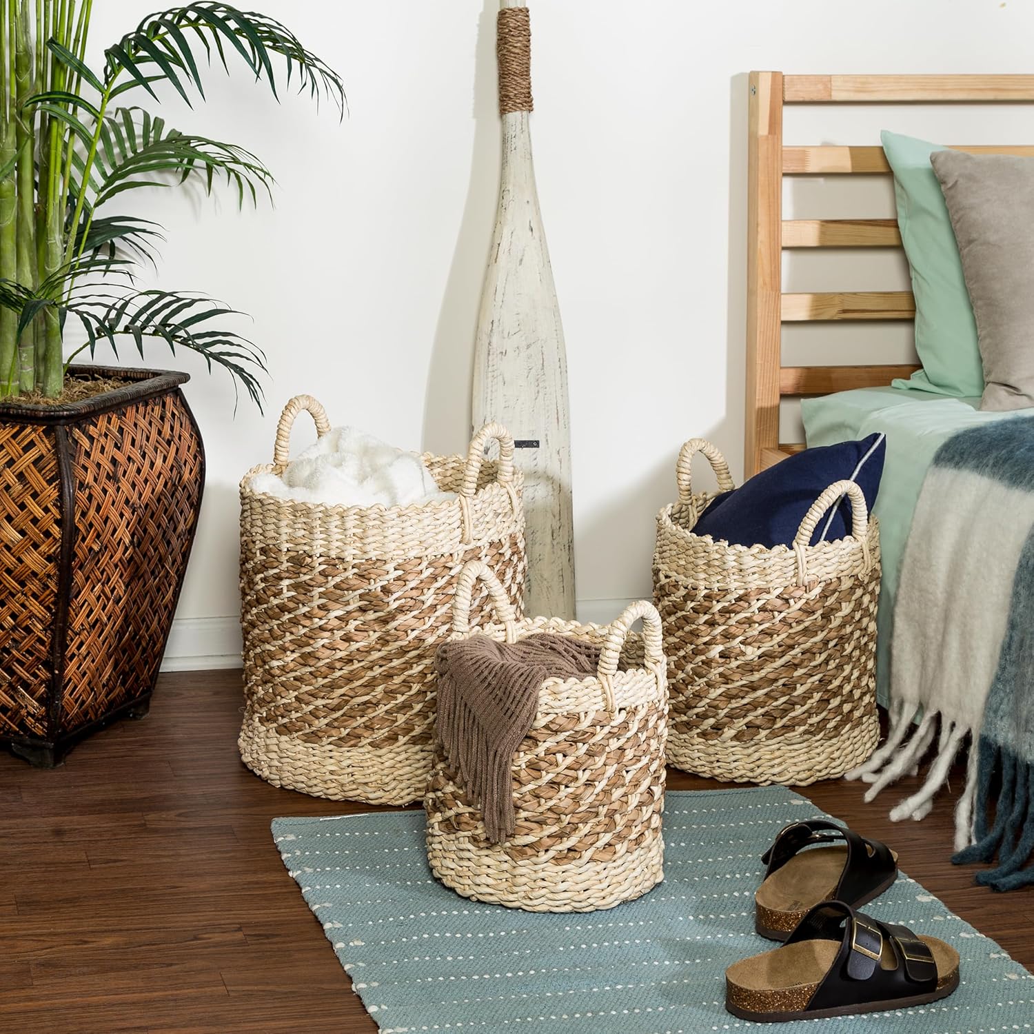 Set of 3 Nesting Tea Stained Woven Baskets STO-07883