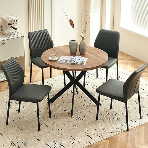 Miniatura 23 de Juego de mesa de comedor redonda de 37 pulgadas para 4, moderno juego de café de cocina de círculo pequeño para apartamento, sala de estar, oficina,