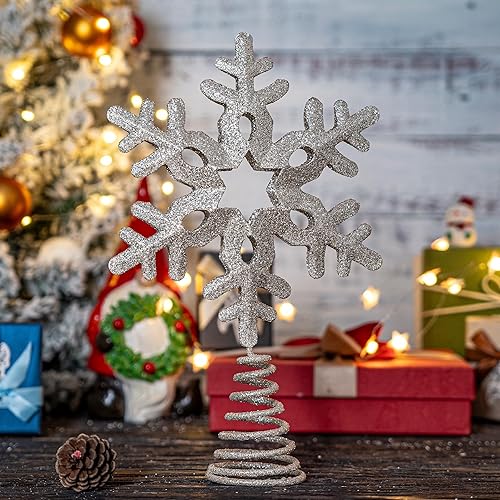 Miniatura 6 de Decoración para árbol de Navidad, 13.25 x 8.25 pulgadas, decoración de árbol de metal plateado con purpurina para decoración del árbol de Navidad,