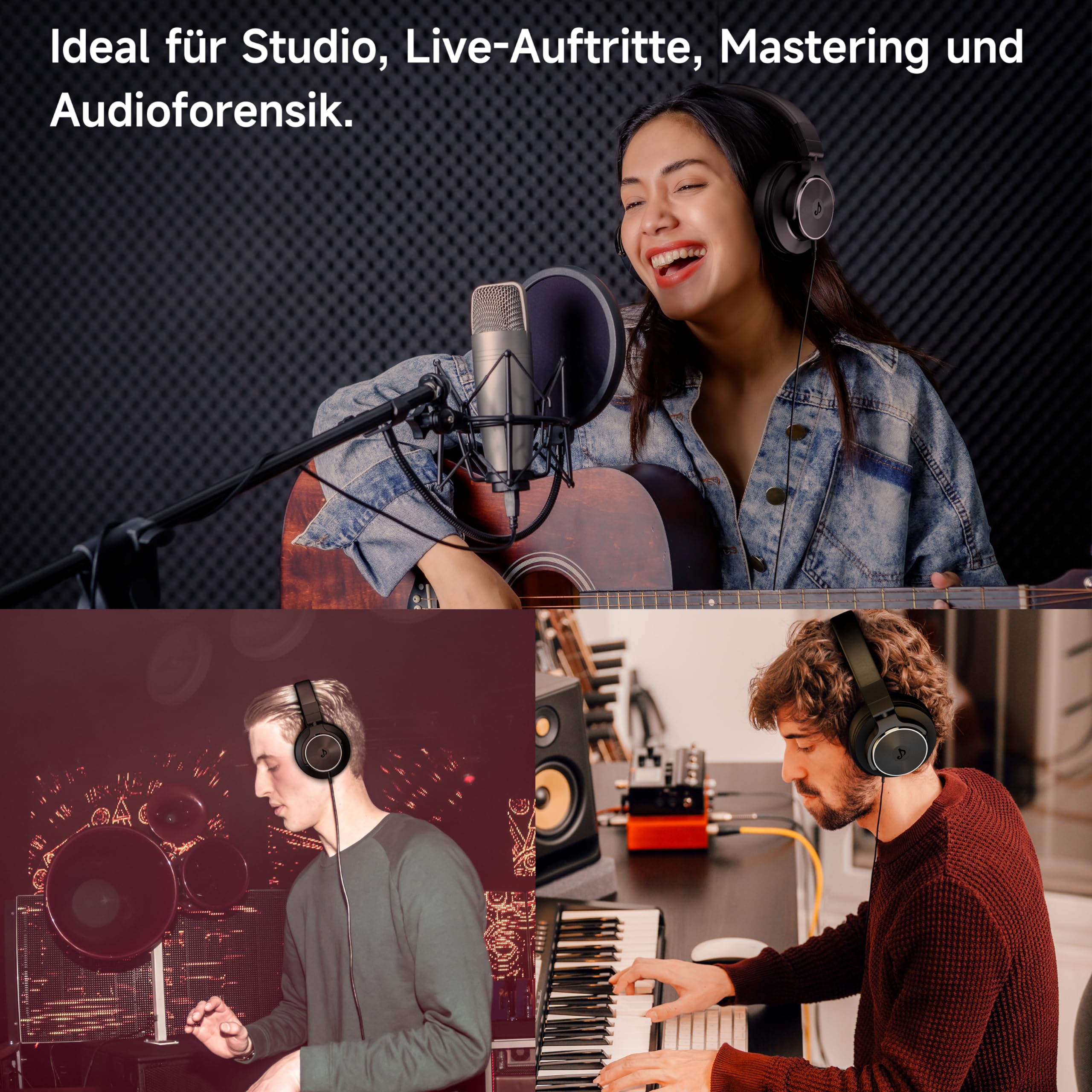 syndesmos Over Ear Kopfhörer mit Kabel, 50mm Treiber DJ Kopfhörer Professionell Studio Kopfhörer 3,5mm/6,35mm Klinke Share-Port DJ Headphones für Studio, Podcast, Monitoring, PC, Handy, E-Drum Gitarre