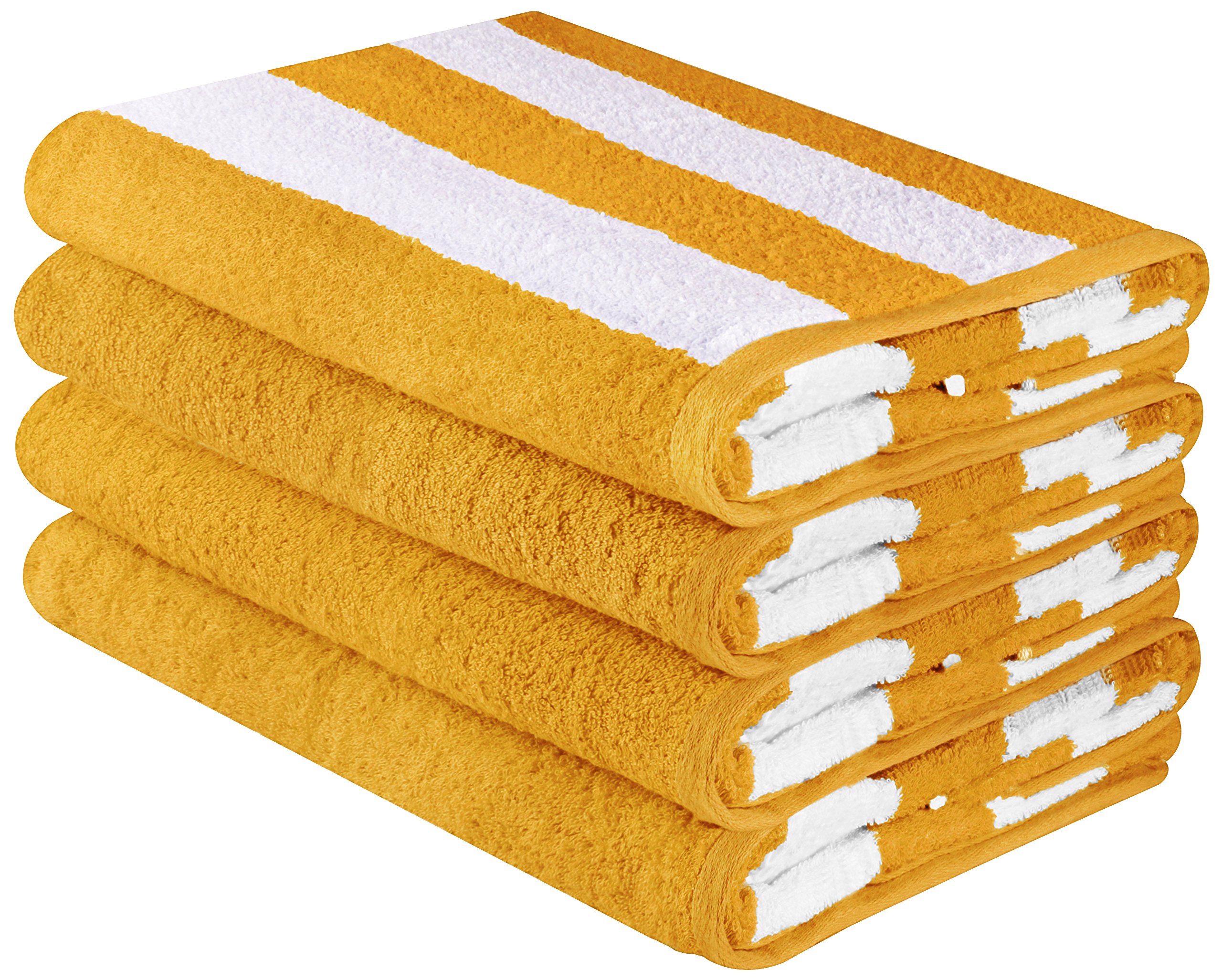 Utopia Premium Beach Towel 30-Inch x 60-Inch, 4-Pack, Yellow Cabana Stripe
