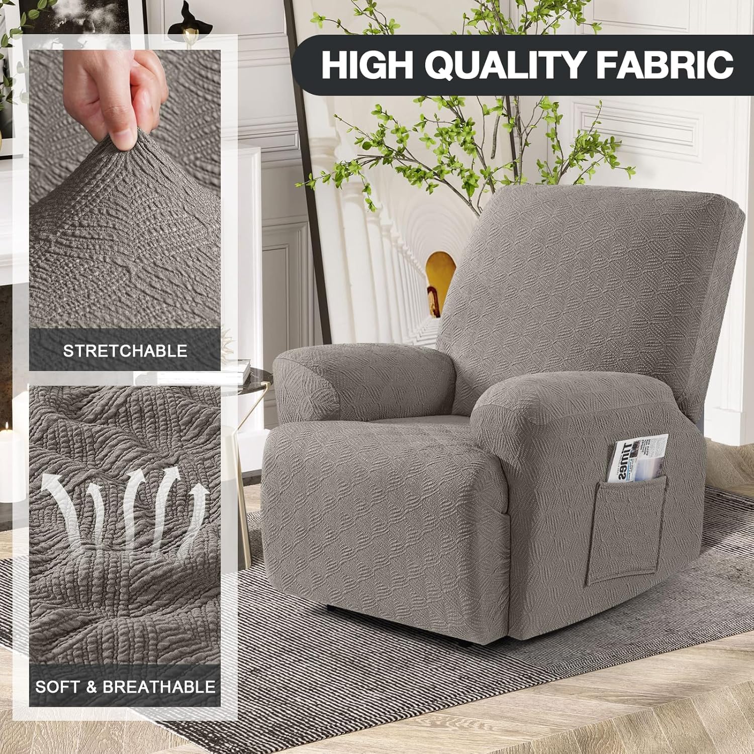 timeles recliner covers recliner chair covers reclining couch covers sofa slipcovers stretch soft washable (single-seater, taupe) taupe single-seater