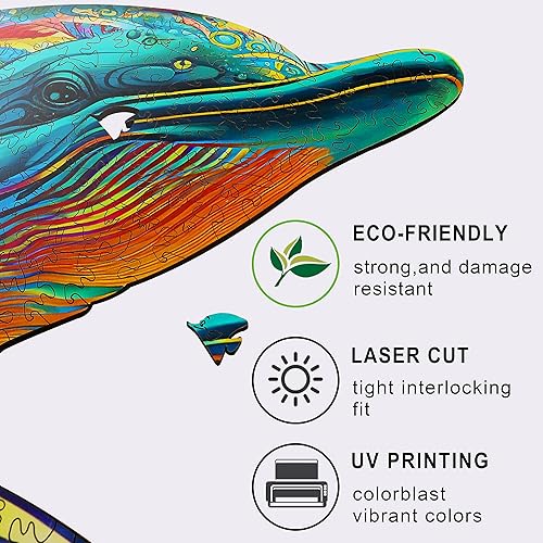 Miniatura 7 de MYS Aurora Rompecabezas de madera, rompecabezas de delfín de 900 piezas, rompecabezas de madera de forma única para adultos y niños, juego familiar