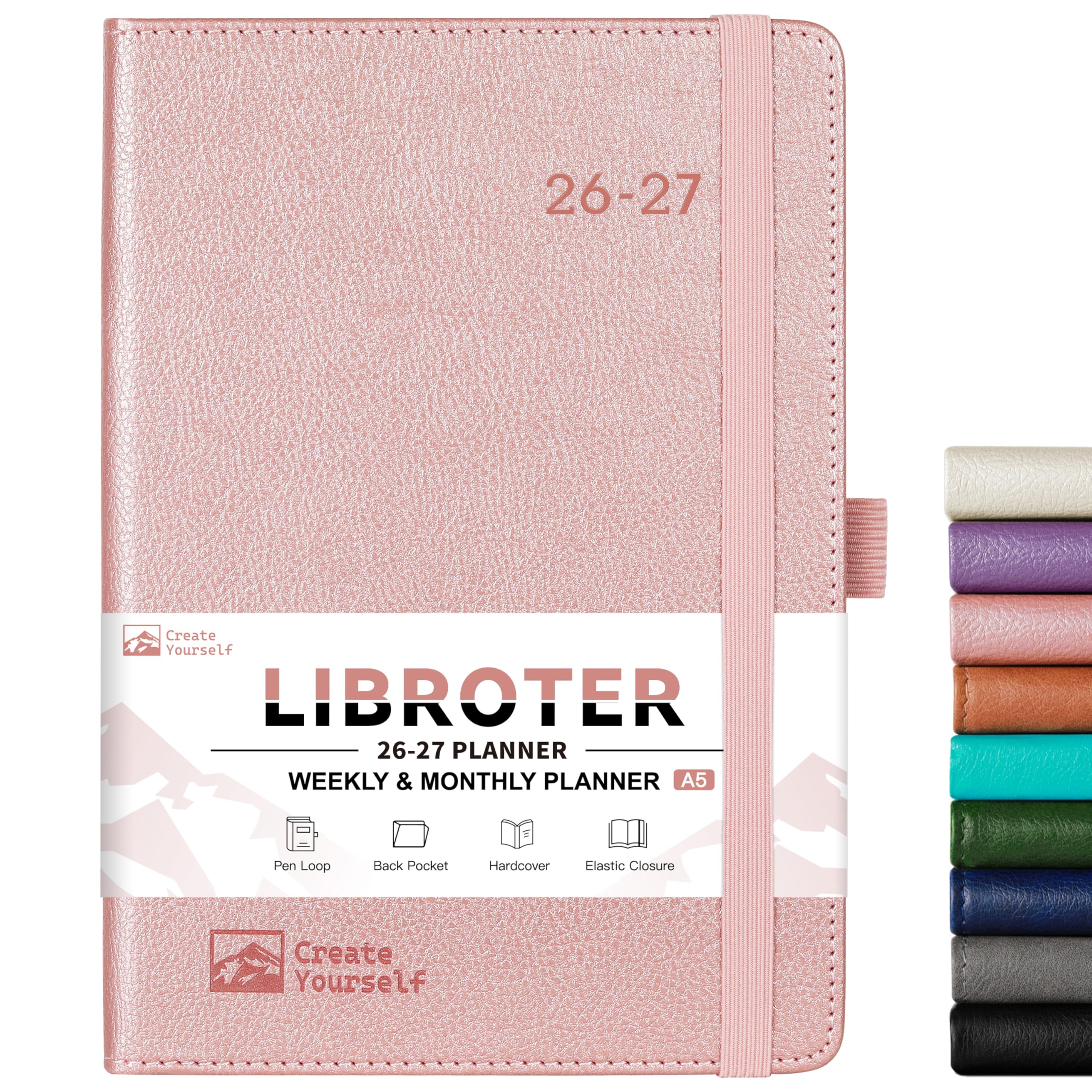 Photo 1 of 2026-2027 Planner - Academic Planner 2026-2027 Weekly Monthly Planner, July 2026 - June 2027, 5.7'' x 8.4'', Thick Paper, Leather Cover, Pen Holder, Back Pocket, Perfect Daily Organizer - Rose Gold