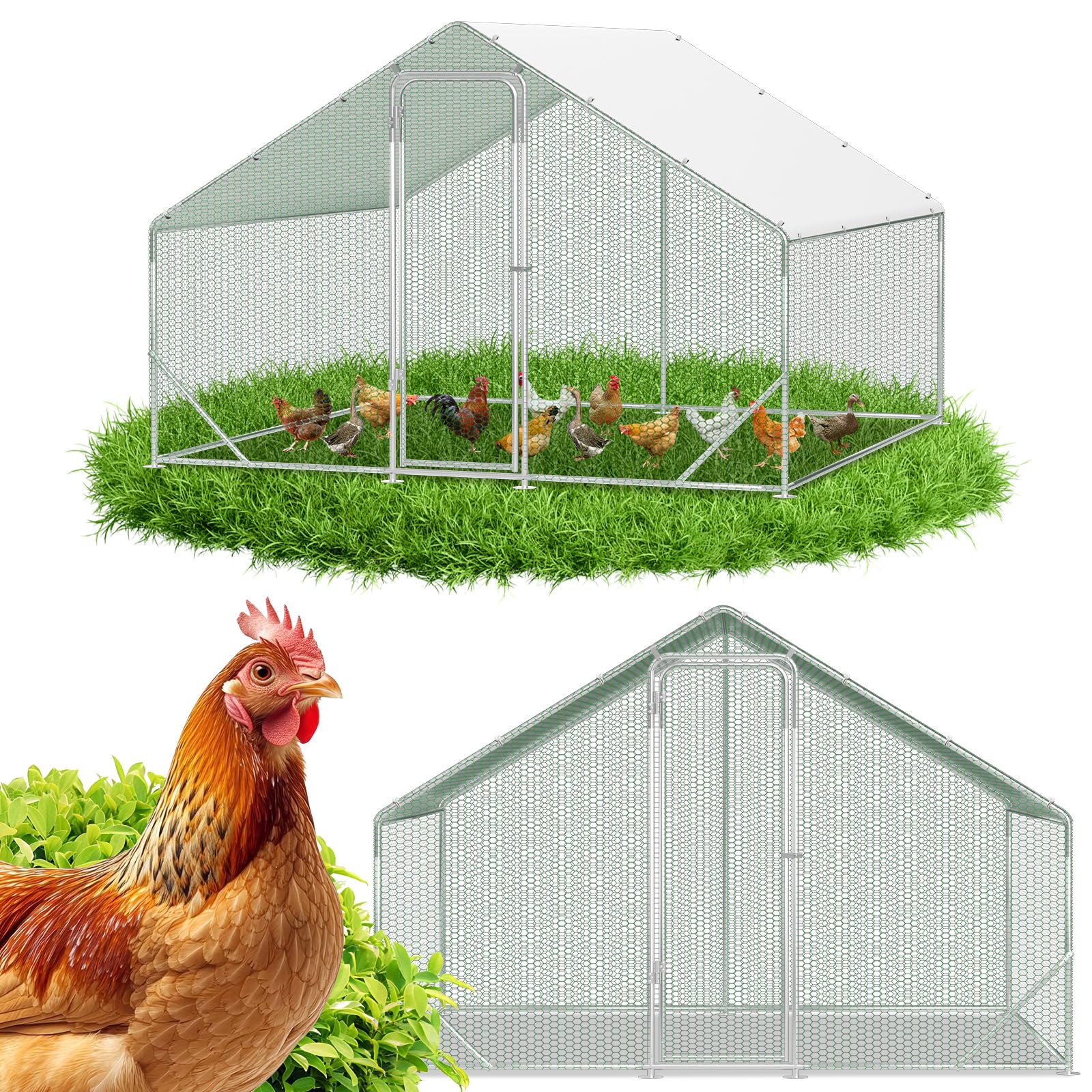 Woliera dla kur z wybiegiem, 3 x 3 x 2 m, z wybiegiem, powlekany PCW, cień ze stali ocynkowanej, wybieg dla kur