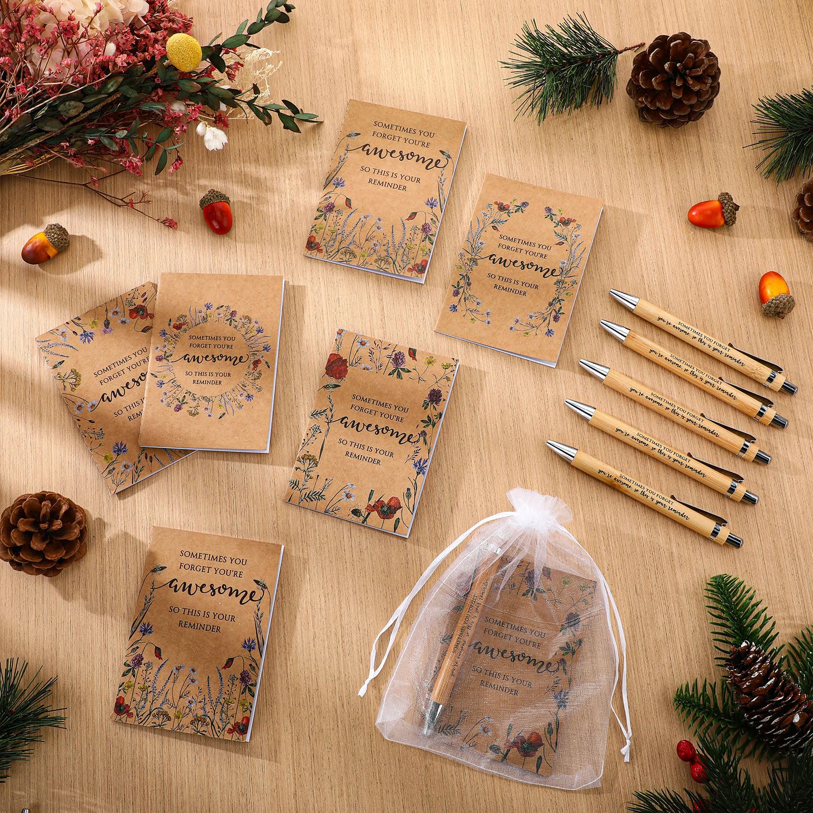 Sayglossy Set di 30 quaderni ispiratori, regali di apprezzamento per donne, dipendenti, quaderni in carta kraft, penne a sfera in bambù con sacchetti in organza, per la festa della mamma, insegnanti,