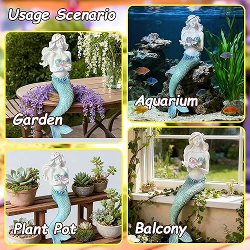 Miniatura 6 de Teaeeno Decoraciones únicas de pecera de sirena, kit de adornos para casa, decoración de acuario, encantadora estatua de decoración de sirena,
