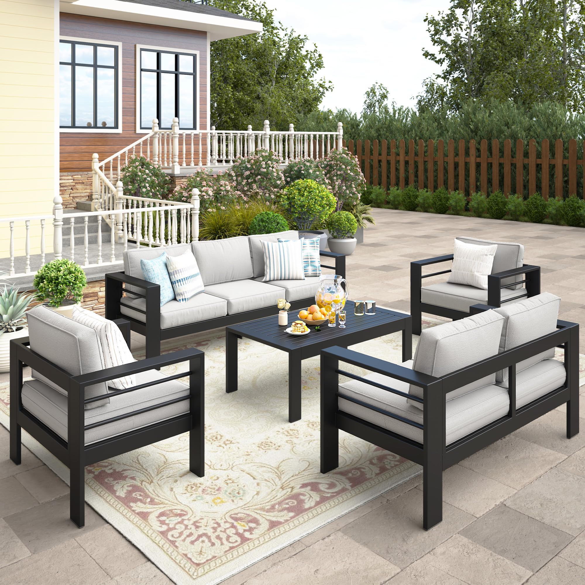 Wisteria Lane 5-Piece Outdoor Patio Furniture Set, Outdoor Sectional Furniture with Upgraded Cushions, Outdoor Conversation Seating Set for Balcony,