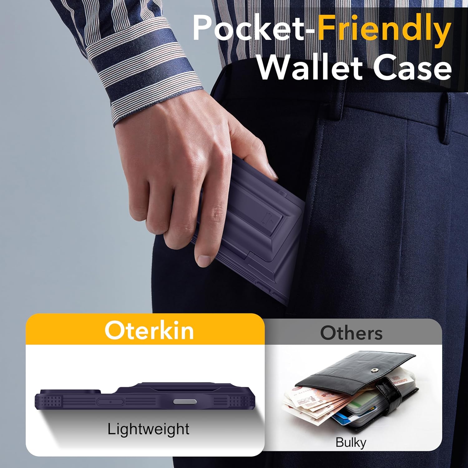 Oterkin for iPhone 17 Pro Wallet Case [4-5 Card Holder] [Kickstand] [RFID Blocking] [Full Camera Protection] [Military Grade Protection] Shockproof Rugged Phone Case for iPhone 17 Pro, Dark Purple
