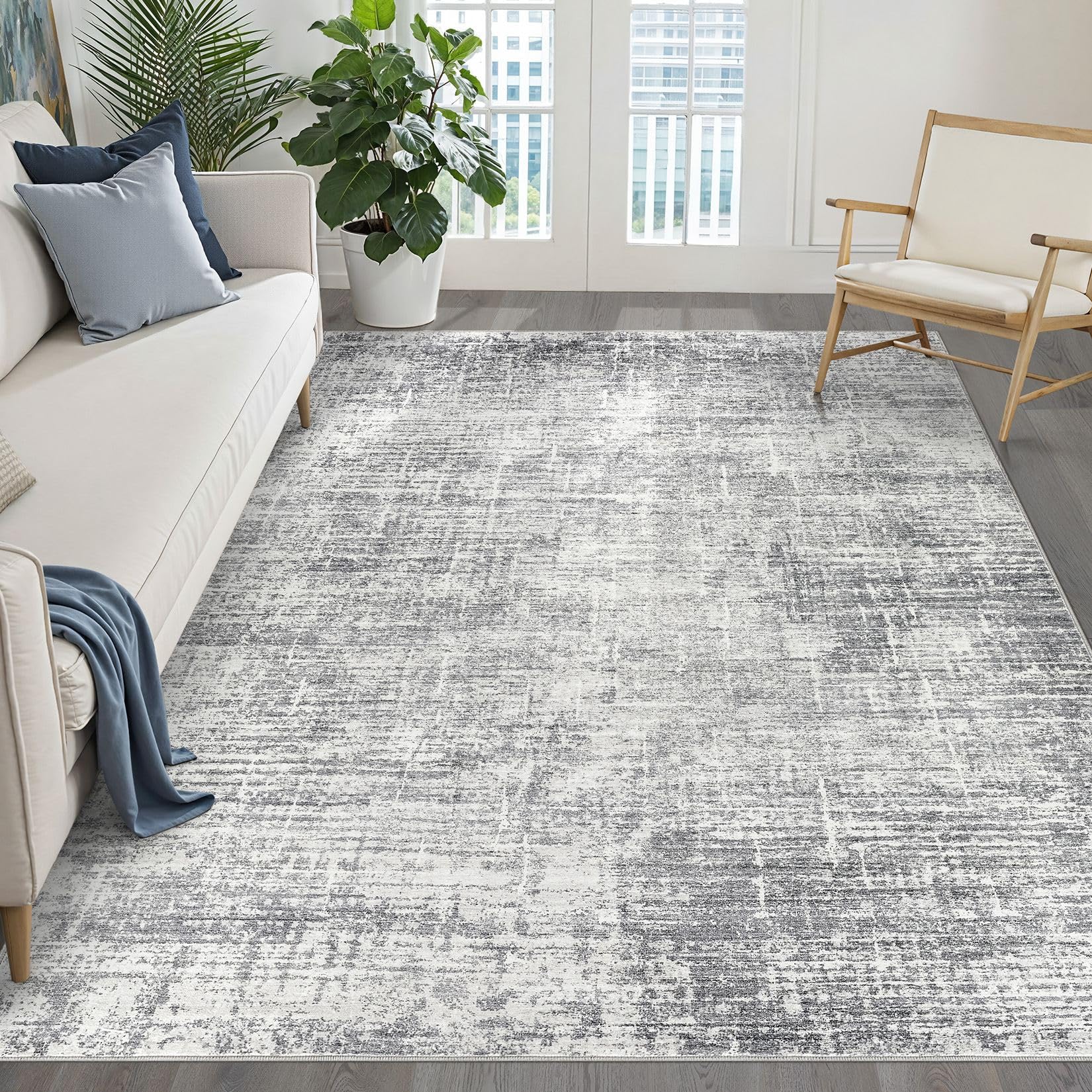 LOONGRUG 6x8 Area Rug Washable Neutral Modern Rug for Living Room Grey