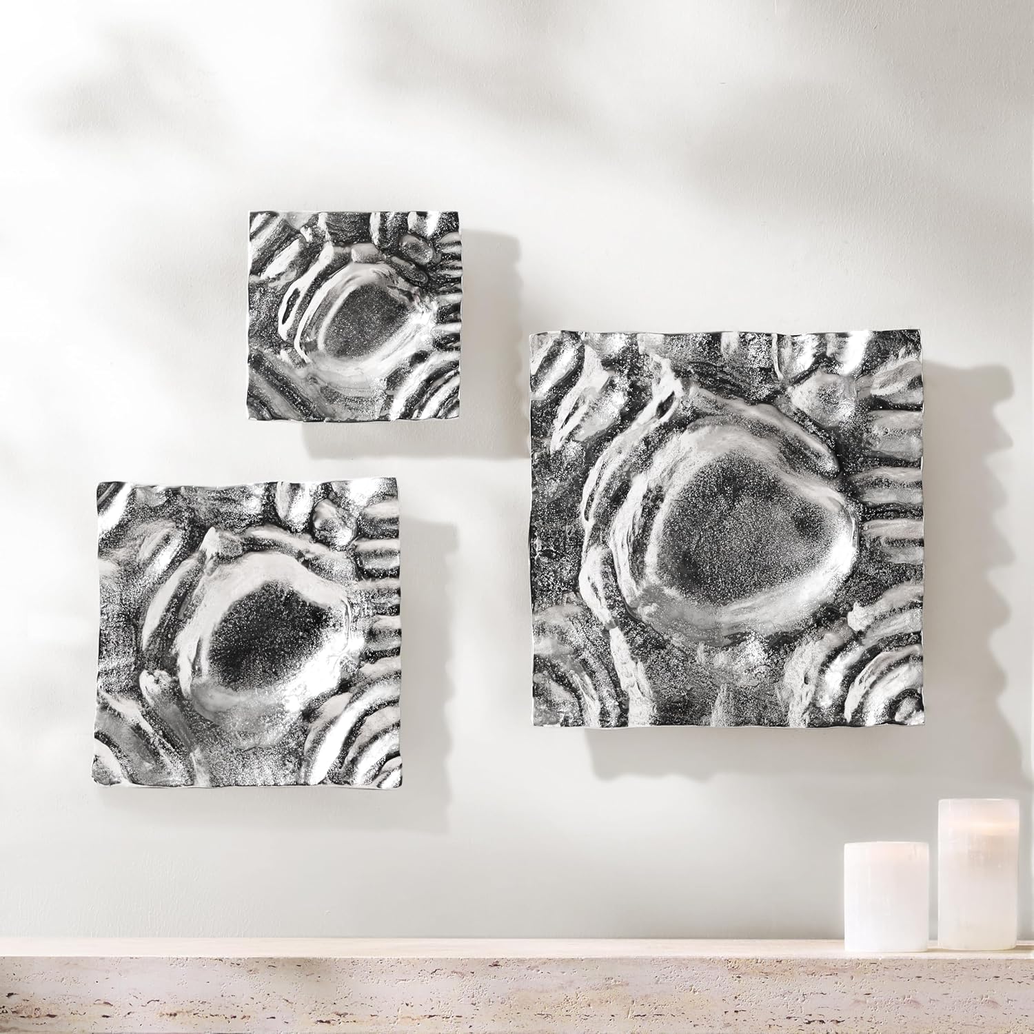 Z Gallerie Cascade Wall Art Textured Circular Pattern Monochrome Silver Gray Decor