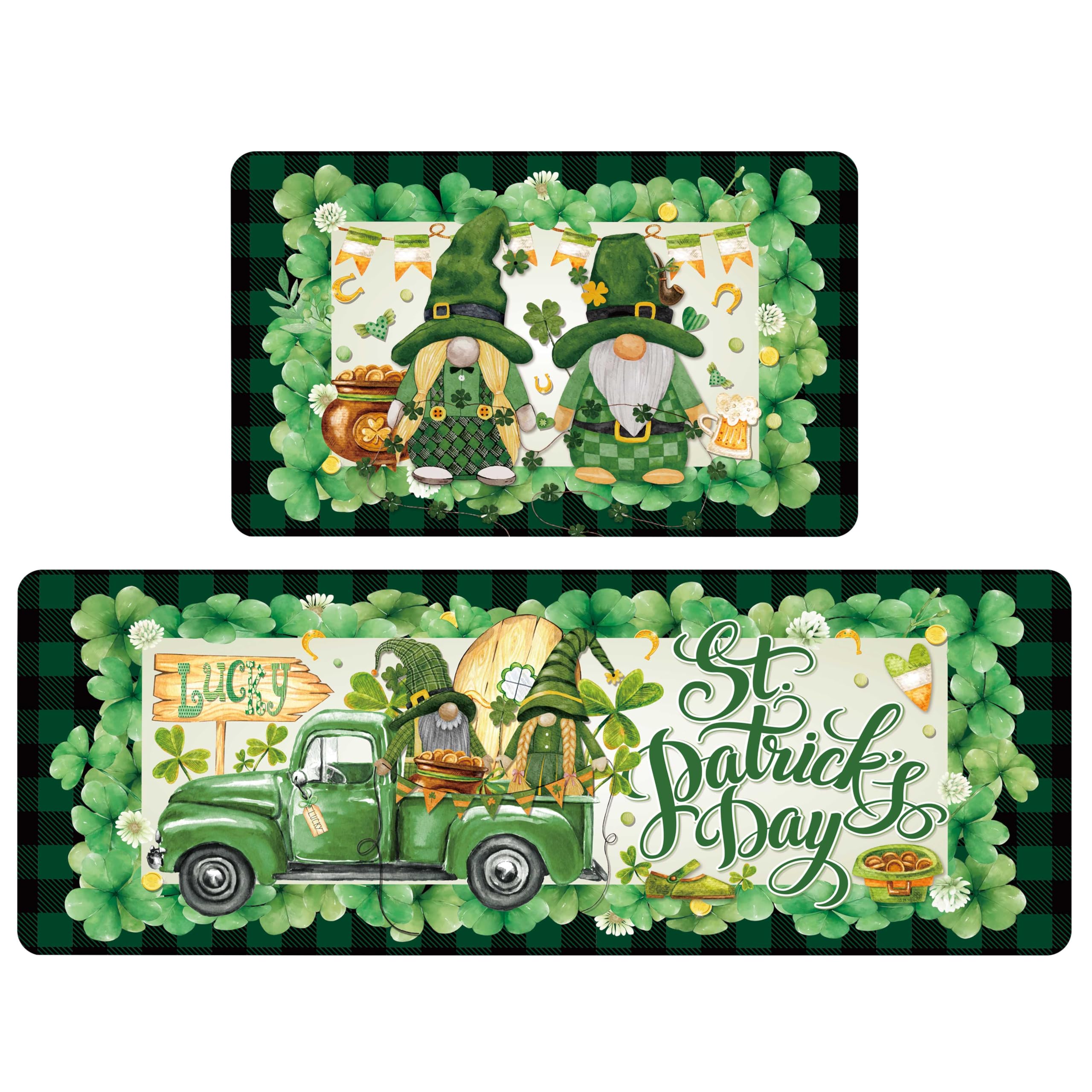 Amazon.com: notepure St. Patrick's Day Kitchen Rugs Set of 2, Gnomes ...