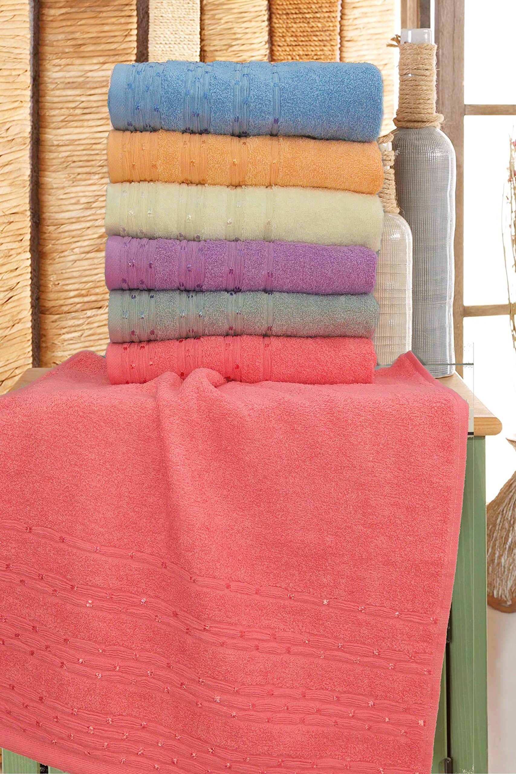 Hand Face Towel Set Of 6 %100 Cotton Premium Bath Towels 50x85 cm Sport Spa Bathroom Head Hair Towels Super Absorbant Soft Hish Quality Daily Use Wedding Gift