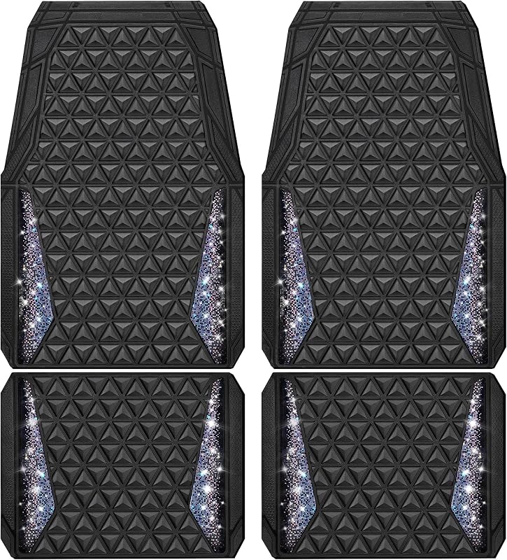 Tapete Automotivo CAR PASS em Borracha com Detalhes de Strass, Recortável e Antiderrapante, Kit com 4 Peças