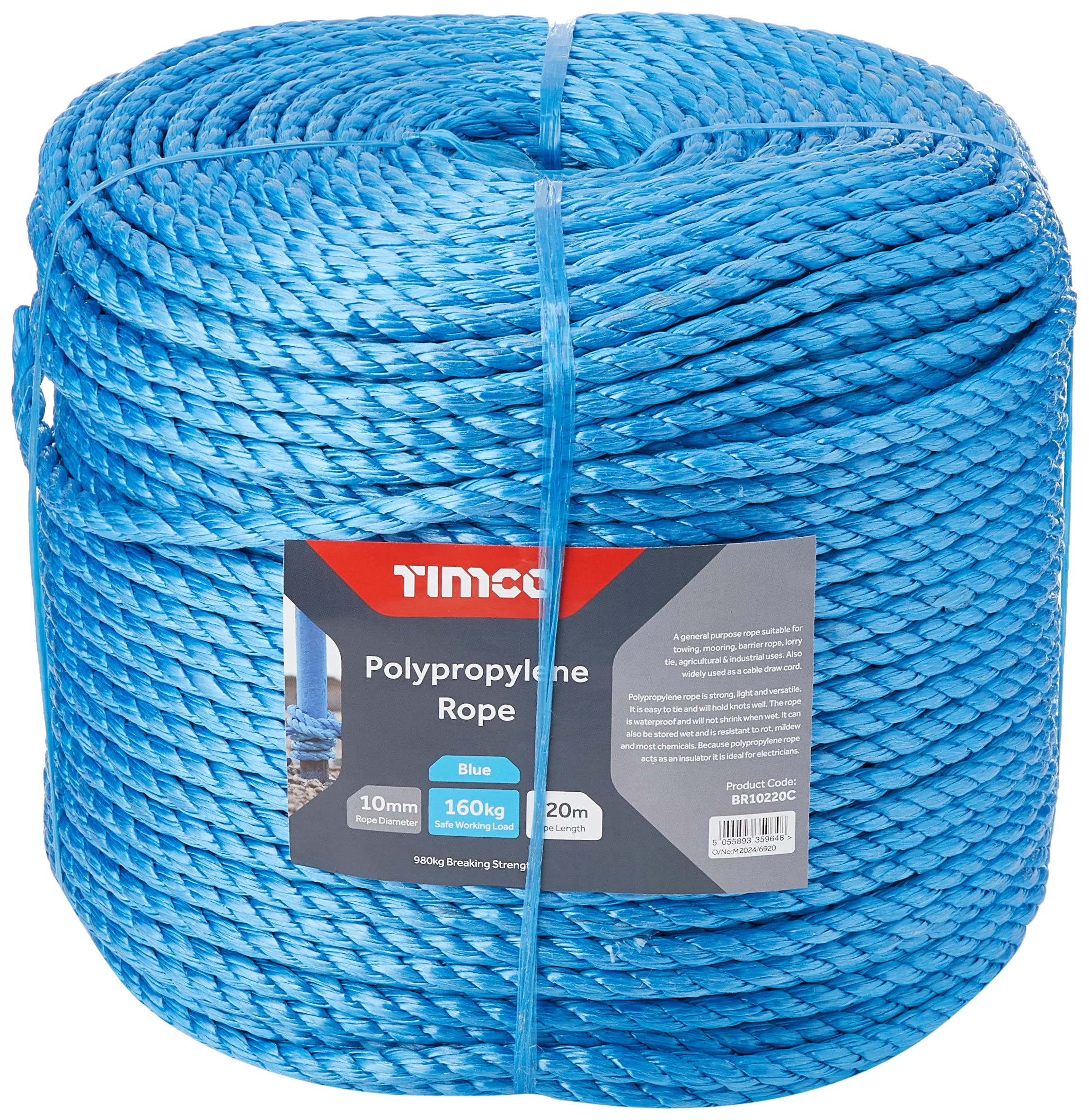 Cuerda de polipropileno azul de 10 mm para asegurar cargas en transportes y náutica