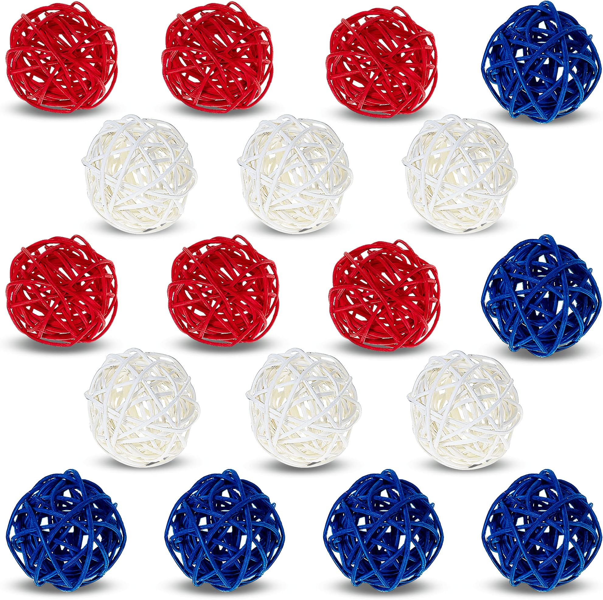 4th of July Decorations, 18-Pack Red White and Blue Decorations, Wicker Rattan Balls, Fourth of July Decor, 2 Inches Diameter