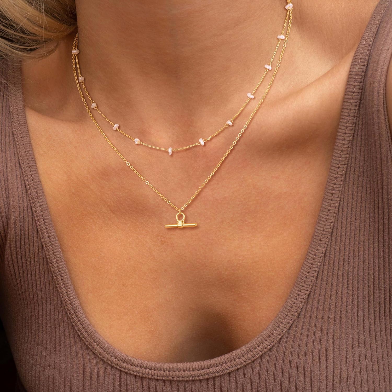 Lariat 14K gold Plated Necklace, Dainty 14K gold Plated Cross Long Chain Necklaces for Women Trendy Non Tarnish 14K gold Plated Cubic Zirconia Y Shaped Necklaces Waterproof for Women - Image 2