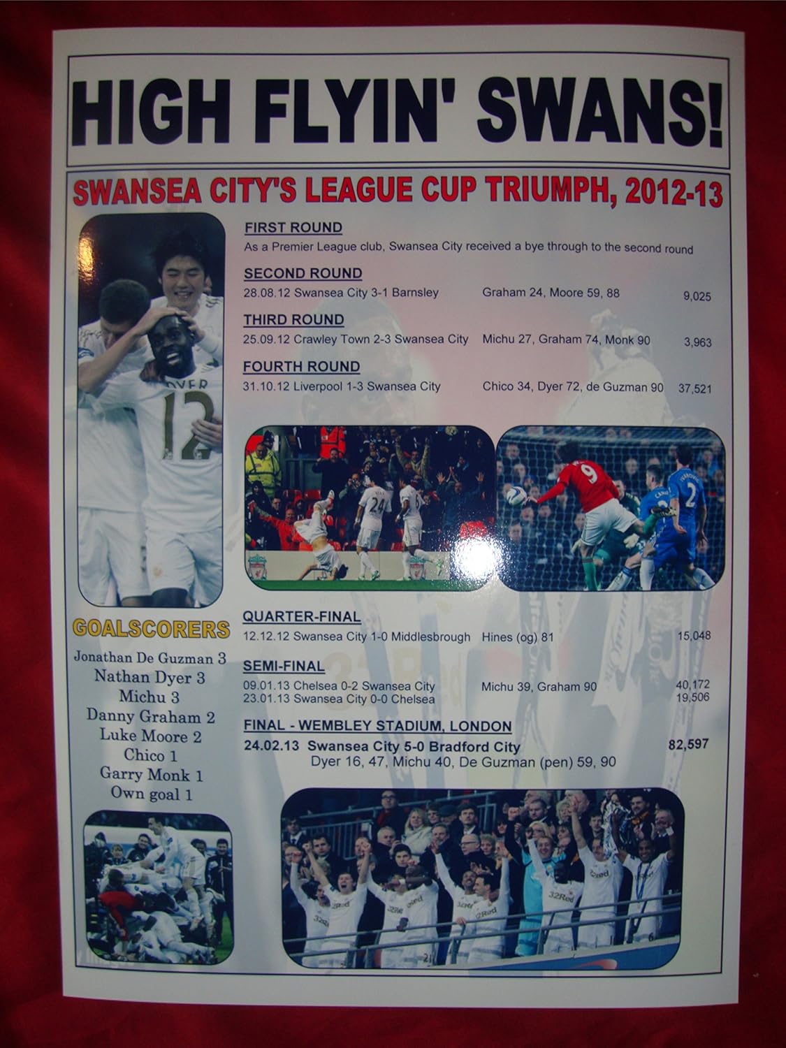 Lilywhite Multimedia Swansea City Capital One cup run 2012/13 - souvenir print