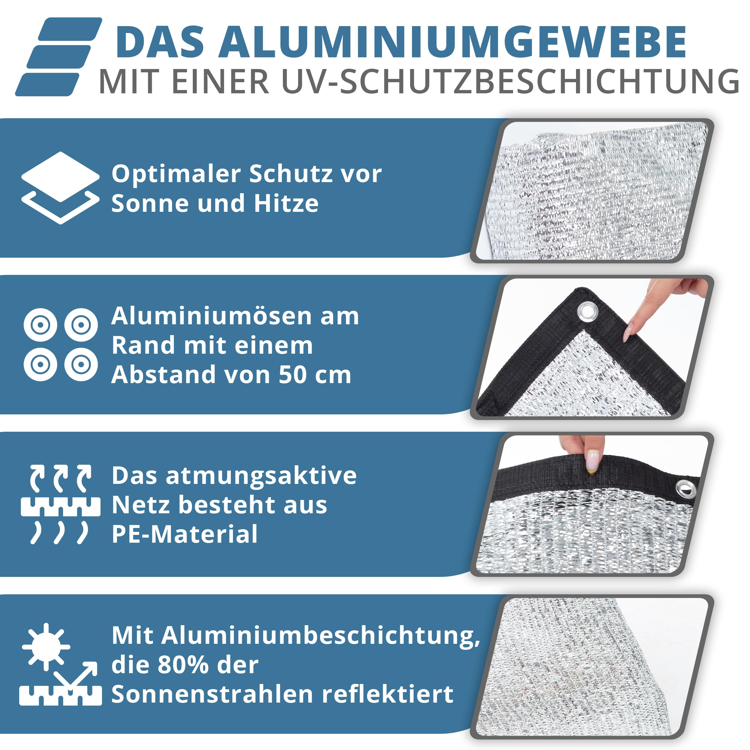 RAVE Aluminium-Schattennetz 6×4 m – Sonnenschutznetz für Auto & Hund – reflektierend, atmungsaktiv – Camping & Outdoor