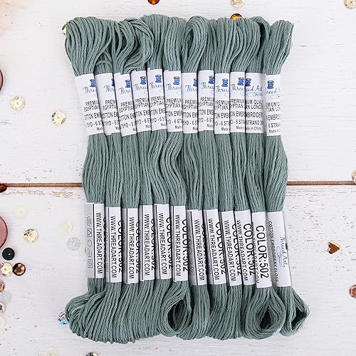 Vista 97 de Threadart - Hilo de bordar de algodón largo egipcio de alta calidad, 12 madejas Morado 6 hilos divisibles de 8.75 yardas cada uno para bordado a