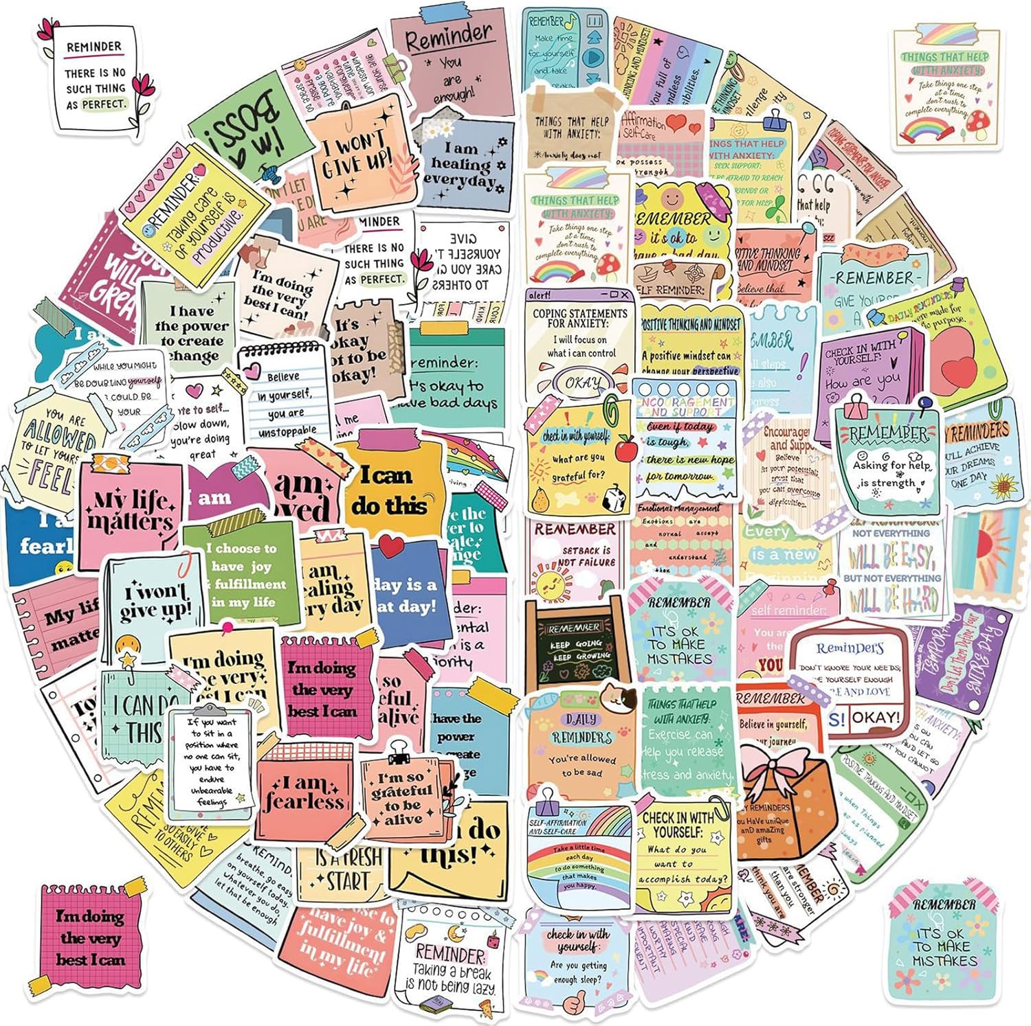 100Pcs Positive Affirmation Stickers, Self Love Care Quote Mental Health Inspirational Motivational Encouraging Sticker Pack for Laptops Water Bottles Students Waterproofing Decals Teens Adults