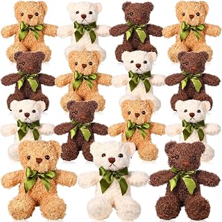 15 Pieces Plush Stuffed Bears, 10 Inch Cute Soft Stuffed Bear Toy with Bow Tie for Graduation Baby Shower Christmas Birthday Party Gift Favors (Golden, Brown, White)