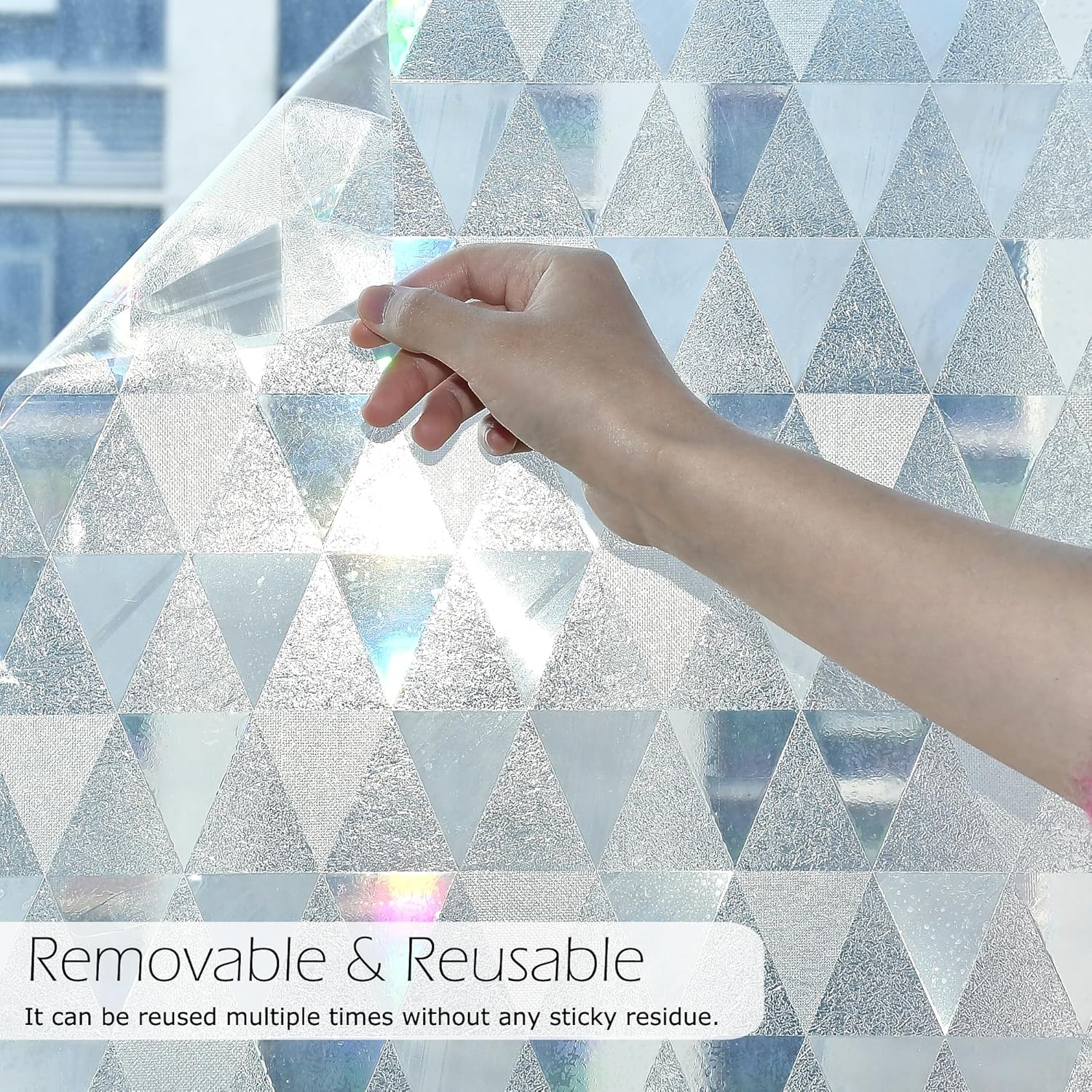 Window Privacy Film, Vintage 3D Laser Rainbow Static Cling Glass Film, Non-Adhesive UV-Blocking Stained Glass Window Cling, Frosted Decals for Home, Office & Bathroom, 157.48" x 23.62"