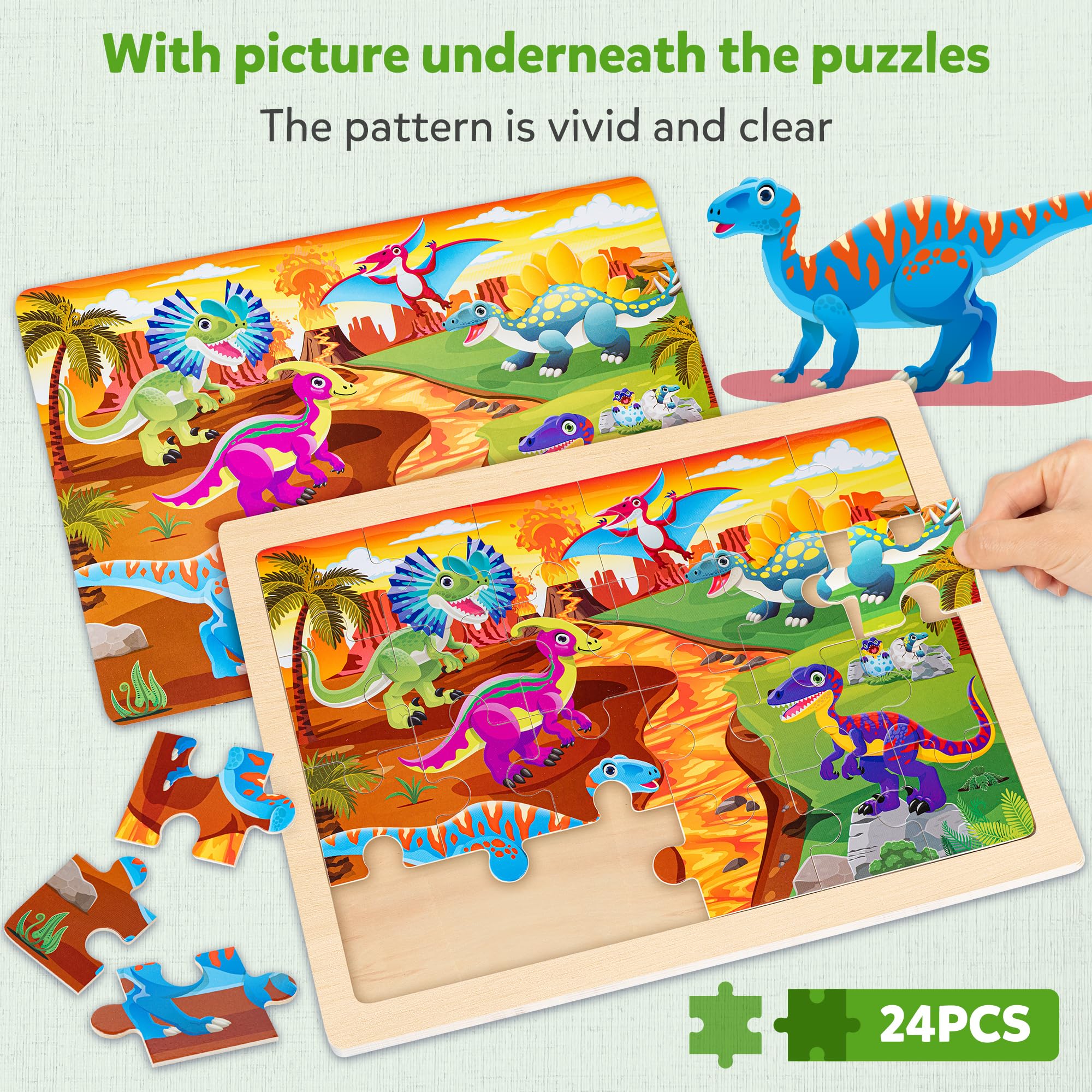 SYNARRY Große Dinosaurier-Holzpuzzle für Kinder, 4 in 1, Geschenkbox, 3-5 Jahre alte Kinder, Dinosaurier-Spielzeug, Geschenke für Kinder von 3-5 Jahren