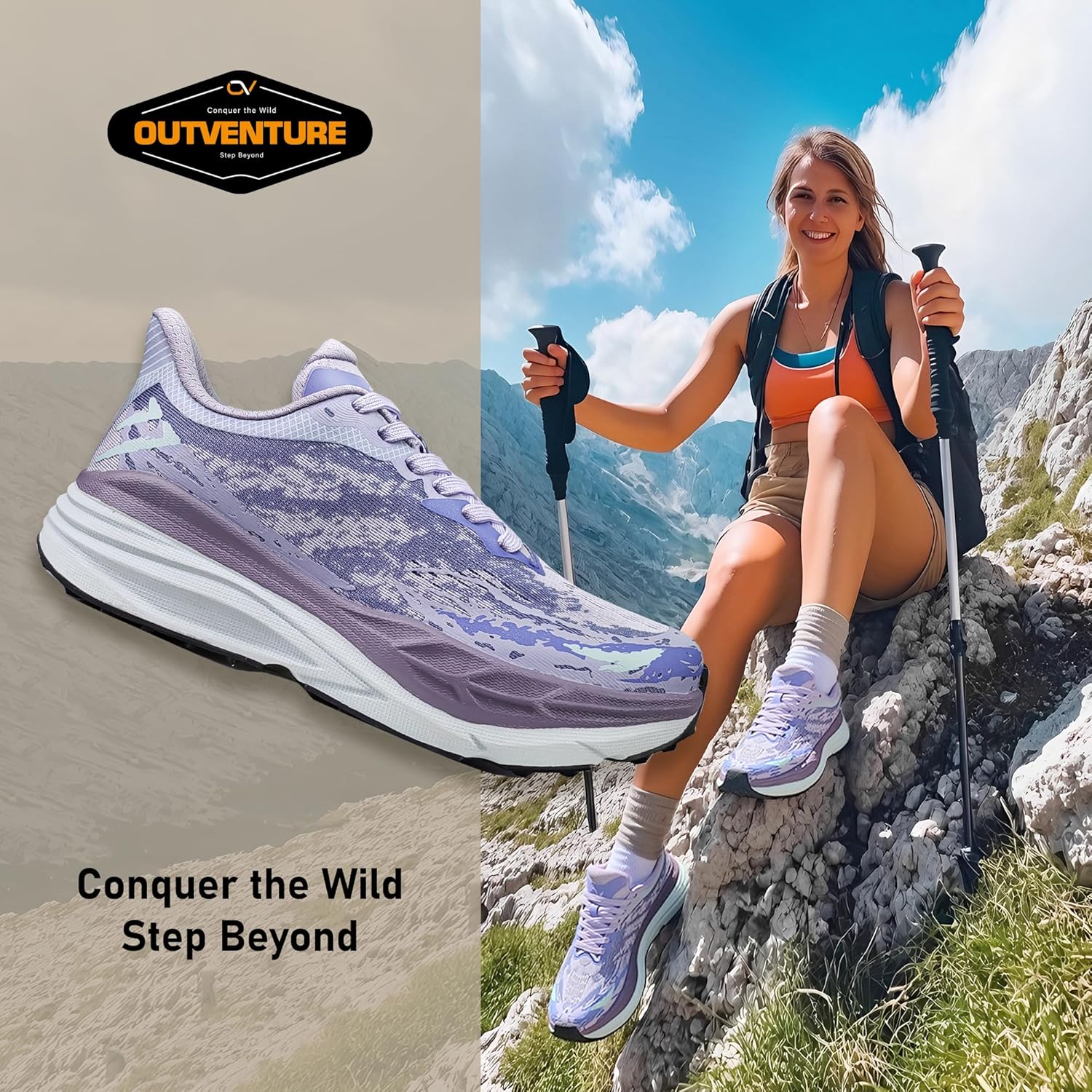 Women's Hiking Shoes Lightweight Breathable Mesh Walking Sneakers Lace up High-Traction Grip Trail Running Shoes