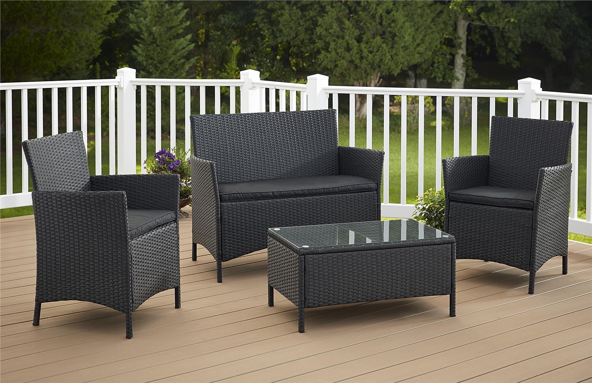 Cosco Outdoor Conversation Set, 4 Piece, Black Wicker