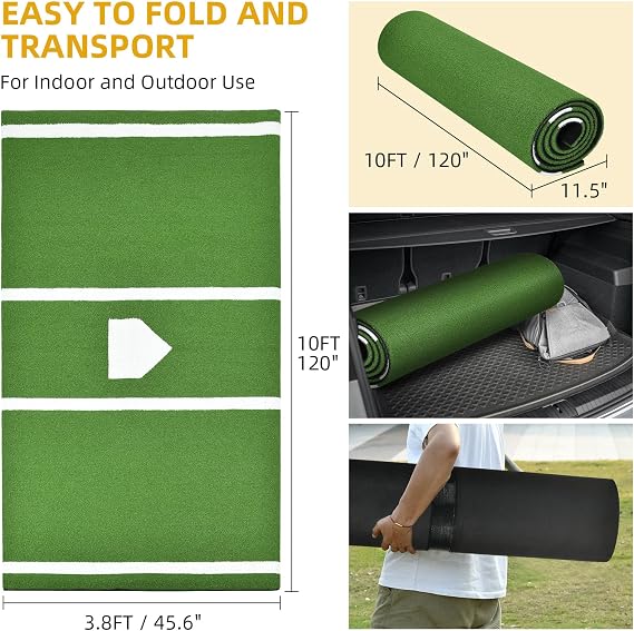 Shopsource Baseball Softball Training Mat with Home Plate Batters Box - Upgraded Anti-Slip Mat with Stitched Embroidery Turf for Indoor Outdoor