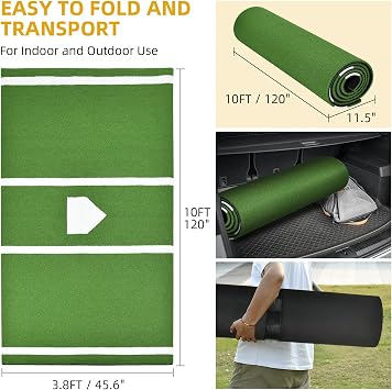 Shopsource Baseball Softball Training Mat with Home Plate Batters Box - Upgraded Anti-Slip Mat with Stitched Embroidery Turf for Indoor Outdoor