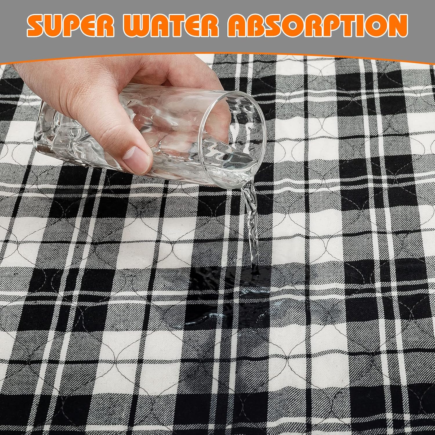 KOOLTAIL Washable Pee Pads for Dogs - Waterproof & Non-Slip Plaid Puppy Potty Training Pads, Reusable Whelping Pads, Dog Food Feeding Mat,Black & Grey