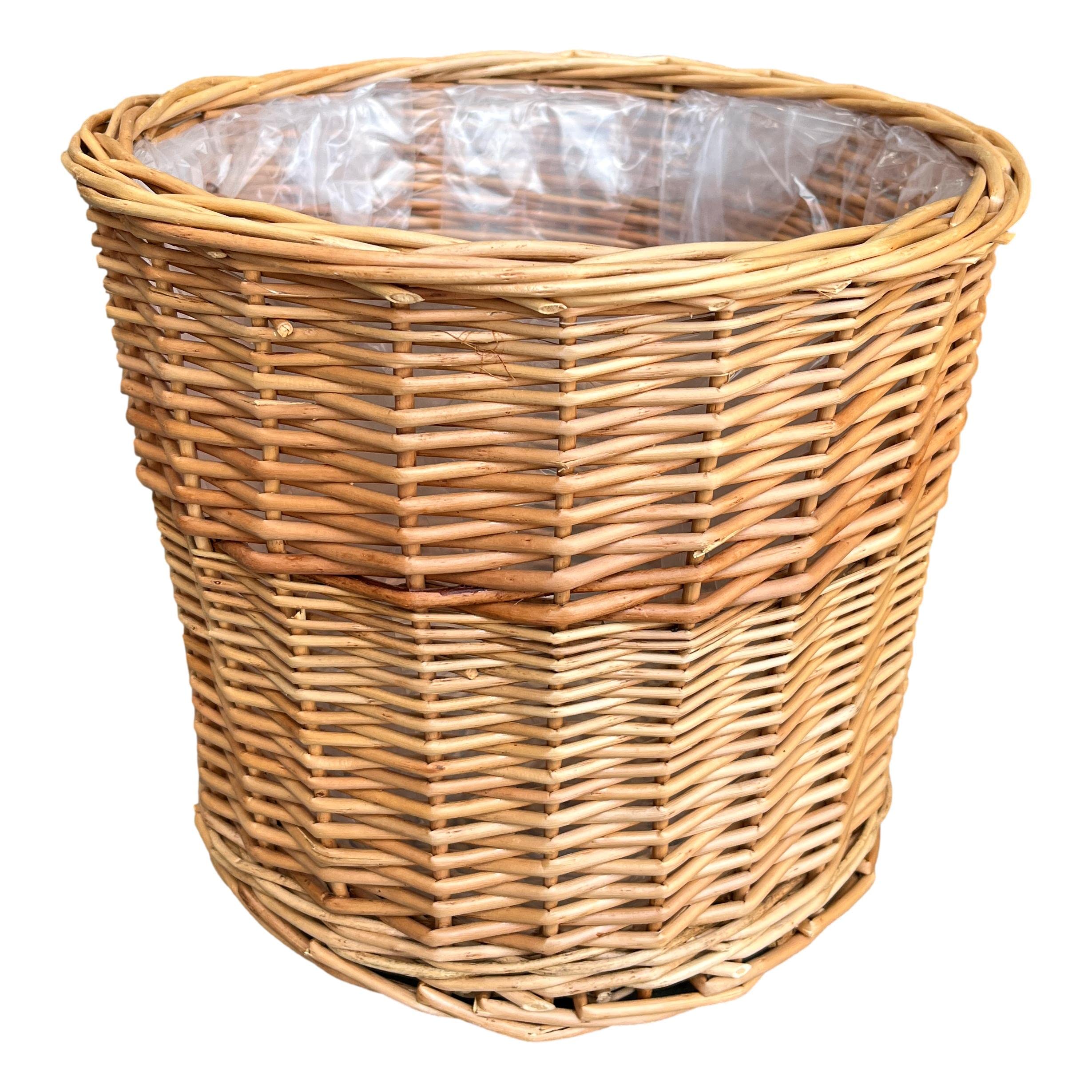 Arthur Cameron - Round Wicker Planter with Plastic Lining, Perfect for Indoor Plants & Flowers - Can Also be Used as a Waste Paper Bin for Bedroom & Bathroom