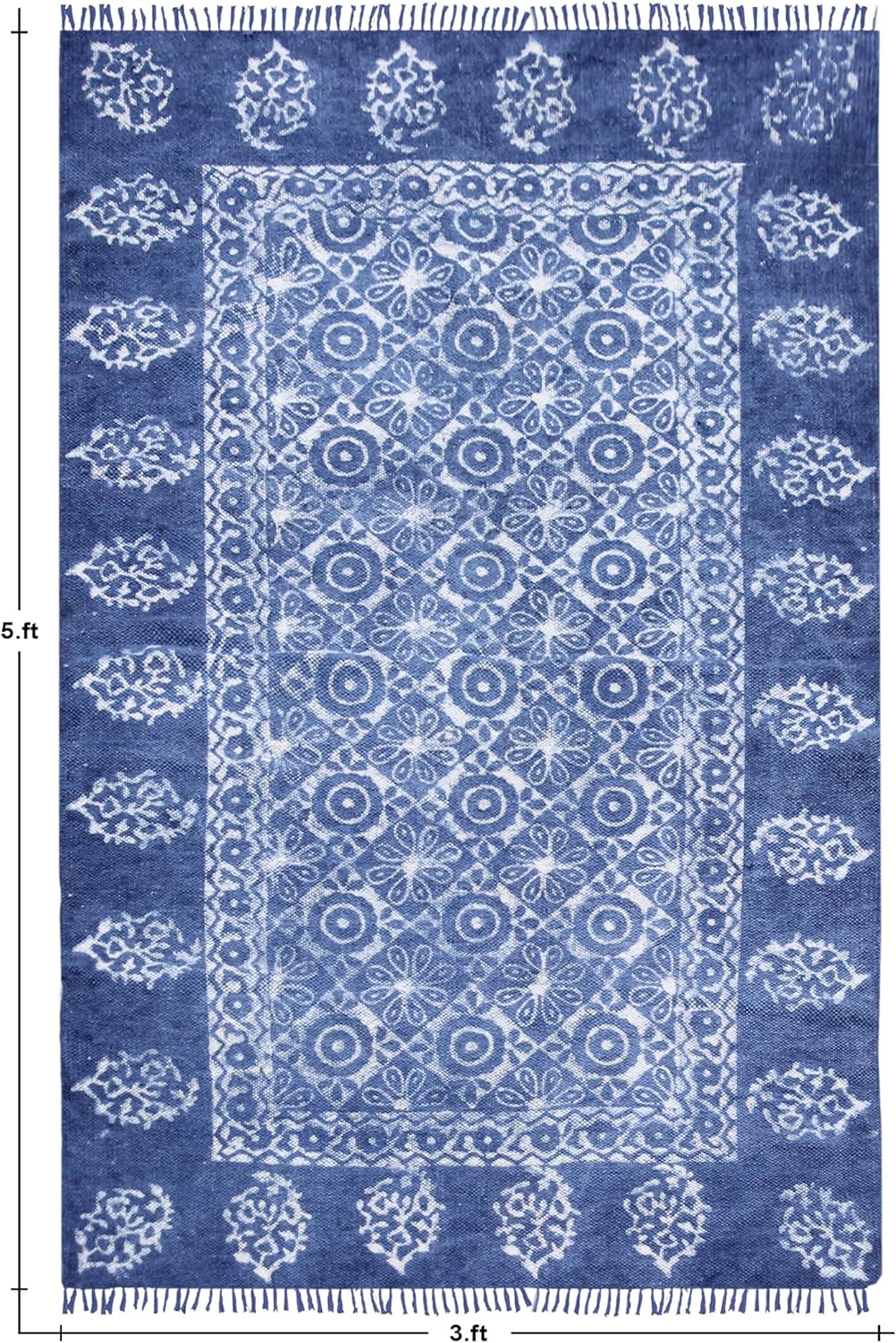 Kilim Runner 6x12 Cotton Runner Rug Blue Indoor Outdoor Carpet 0.19 inches Stone Easy Washable Hand Wash Cotton Carpet Flatweave Rugs for Hallway, Staircases, Corridor
