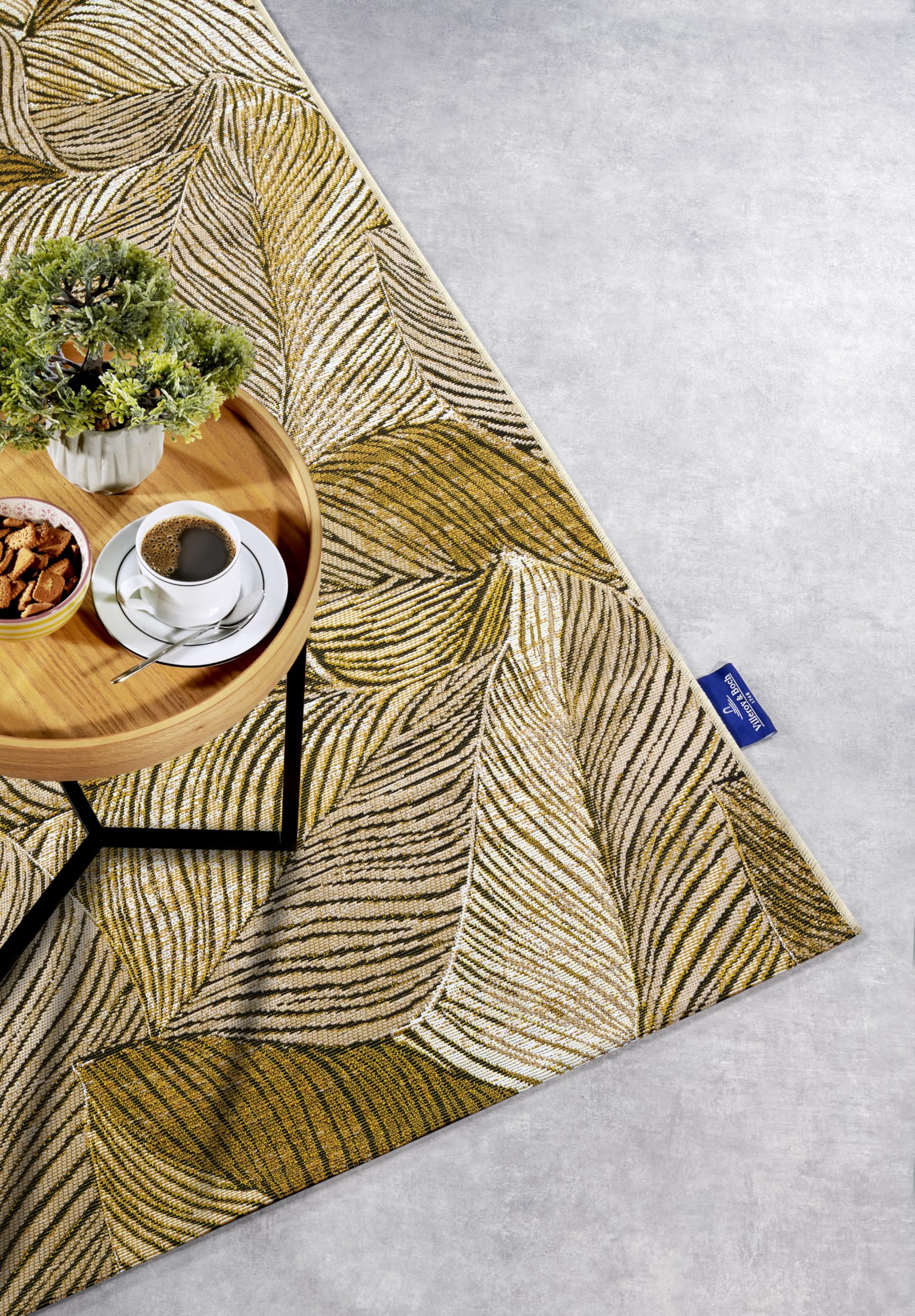 Villeroy & Boch Eugene Alfombra Moderna para Interior y Exterior, Tejido Plano, diseño de Hojas de Palmera, Certificado Öko-Tex Resistente a la Intemperie y a los Rayos UV, para balcón, terraza,