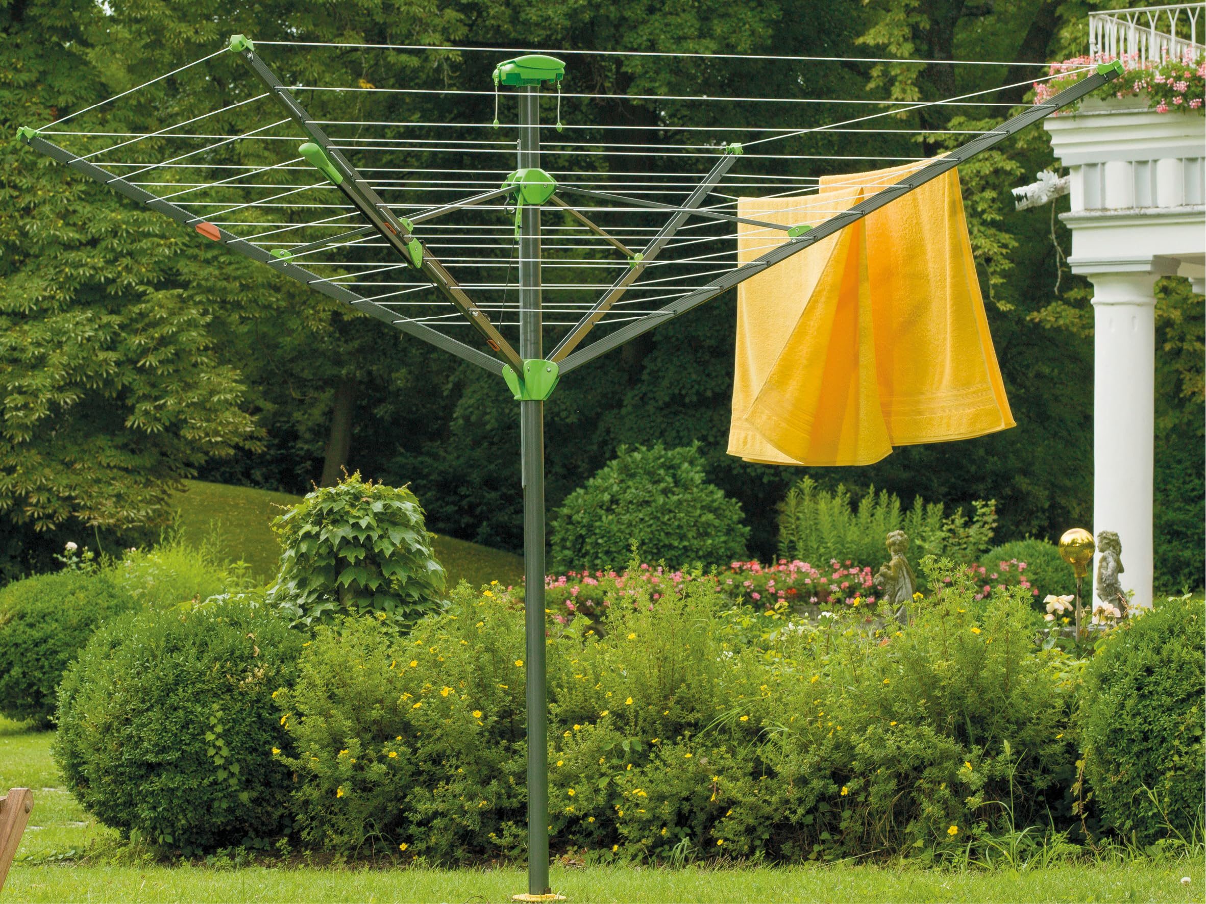 Juwel Novaplus Evolution Lift 30097 suszarka do ubrań z pokrowcem ochronnym i tuleją do gruntu, suszarka otwiera się automatycznie, bezstopniowa regulacja wysokości 160-180 cm