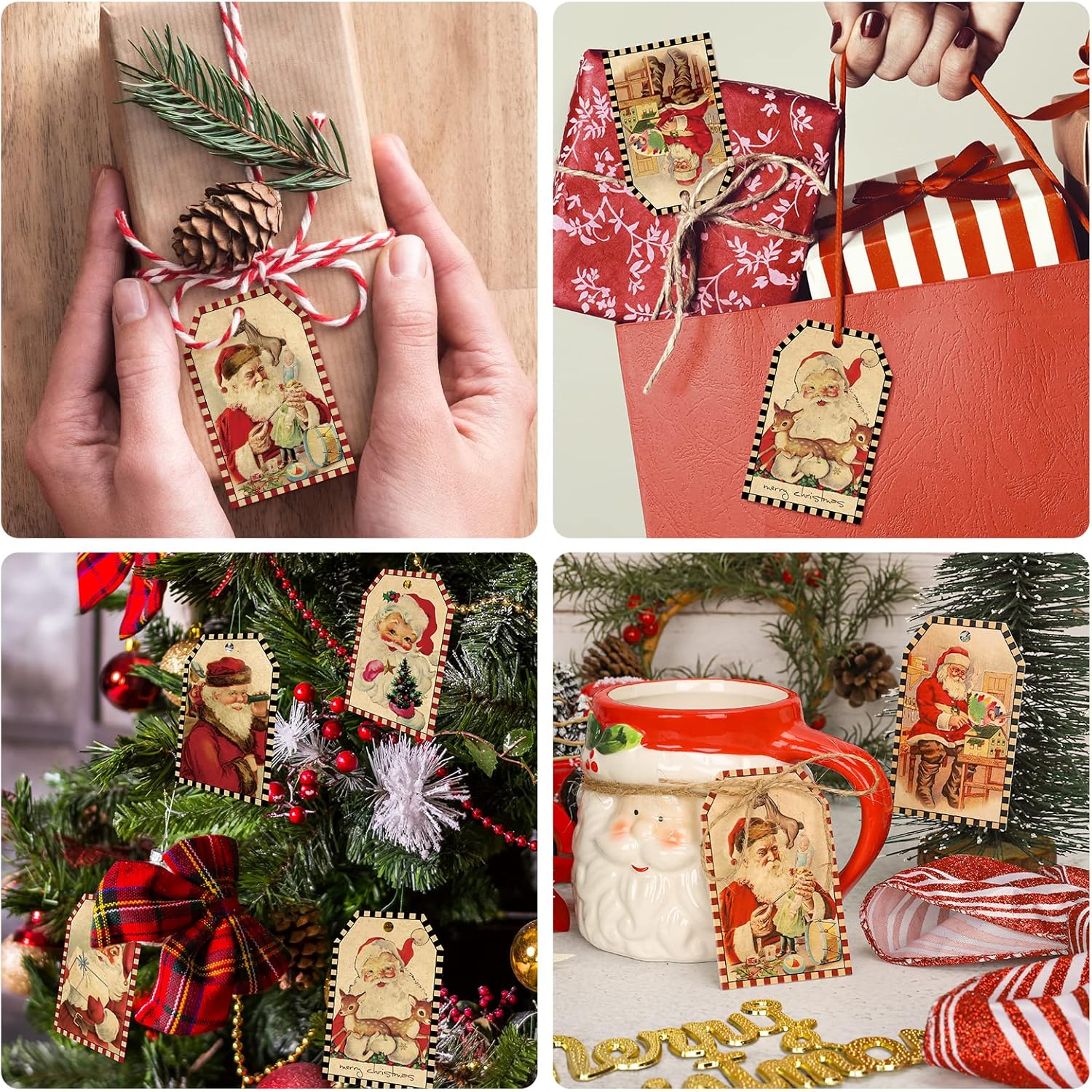 AnyDesign 120 Pcs Christmas Santa Claus Gift Tags with 98.4 Ft Hemp Rope Vintage Kraft Color Christmas Favor Hanging Tags for Xmas Party Celebration Seasonal Gift Wrapping, 6 Styles - Image 6