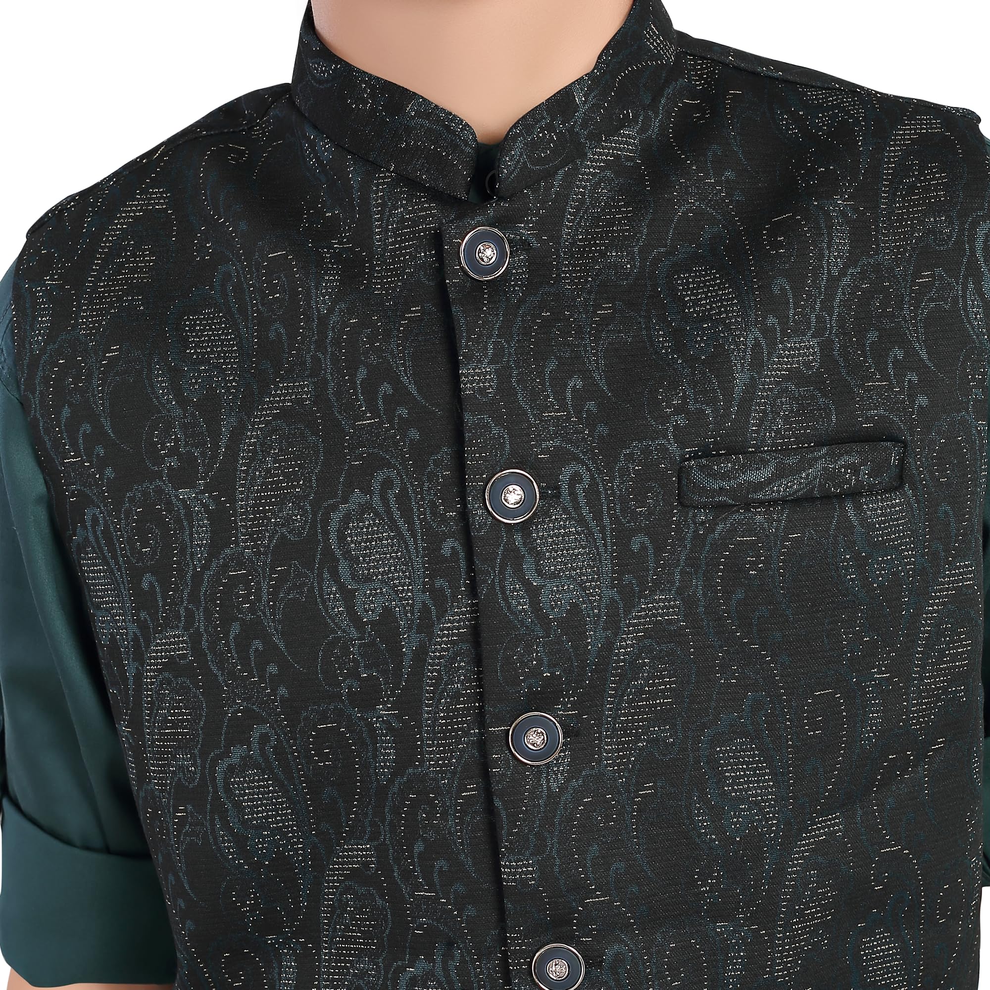 CHARCHIT Boys Green Printed Nehru Jacket and Shirt 1