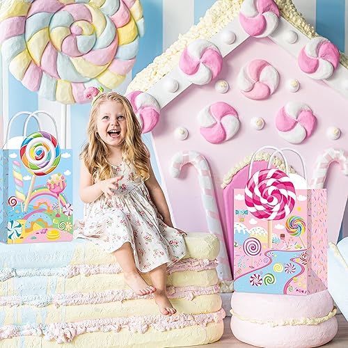 Miniatura 7 de C L cooper life 12 bolsas de regalo de fiesta de Candyland con asas, bolsas de regalo para fiestas temáticas de piruletas, suministros para fiesta