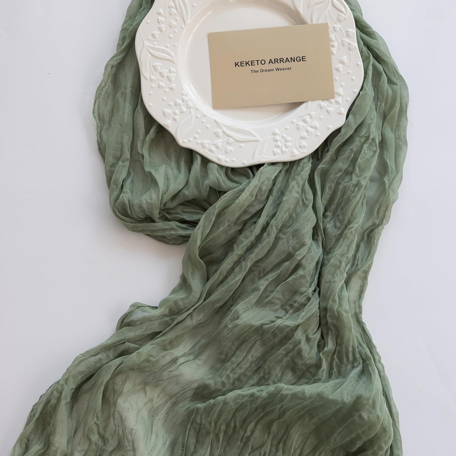 Keketoarrange Sage Green Table Runner Easter Sheer French Country Decor Rustic Gauze Bali Yarn Cheesecloth 120 Inch 10 FT Cheese Cloth for Wedding Baby Bridal Shower Party Spring Home Decorations - Image 5